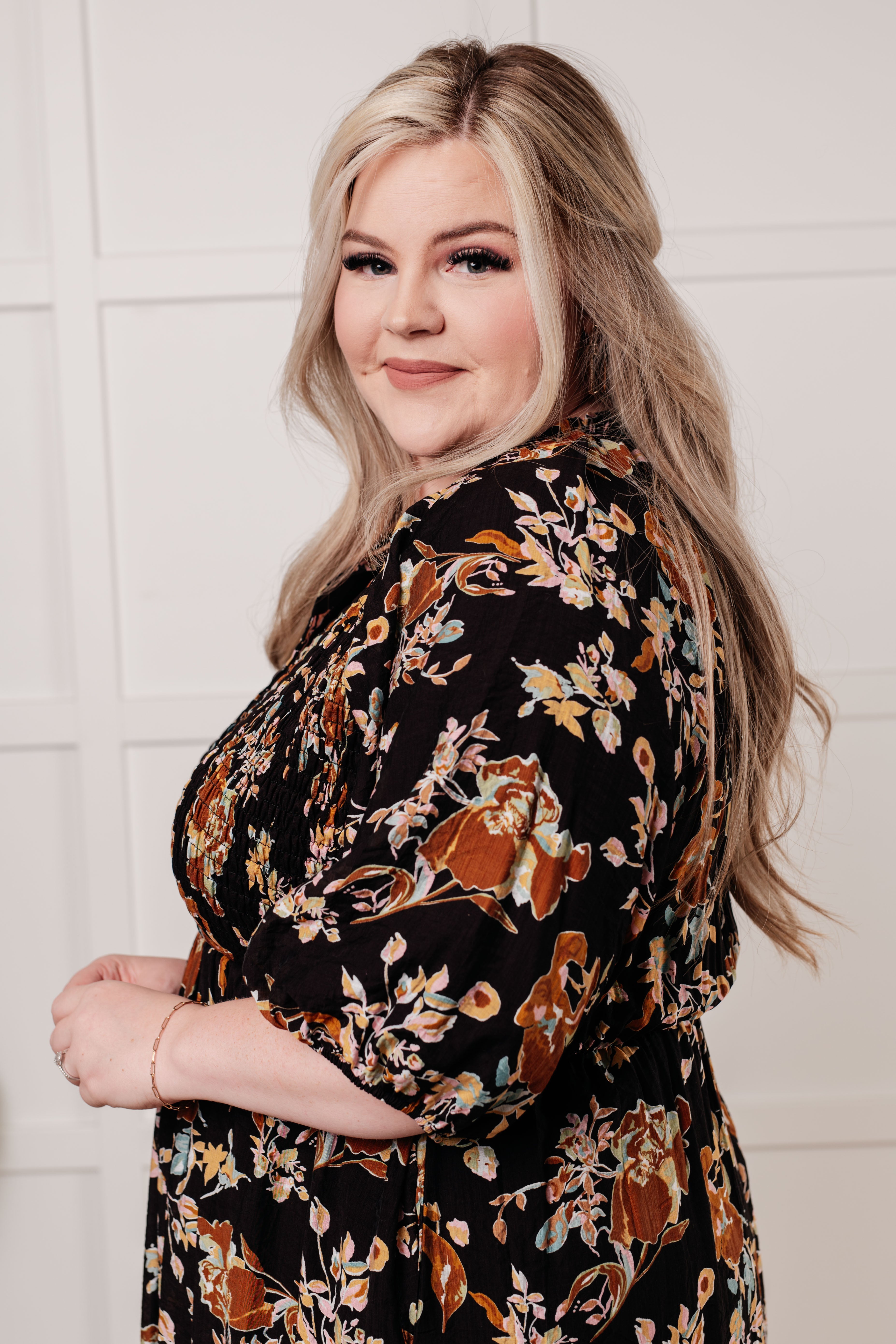 Look My Way Smocked Bodice Button Down Dress - Elegant Floral Summer Dress for Women, Perfect for Weddings, Parties & Special Occasions