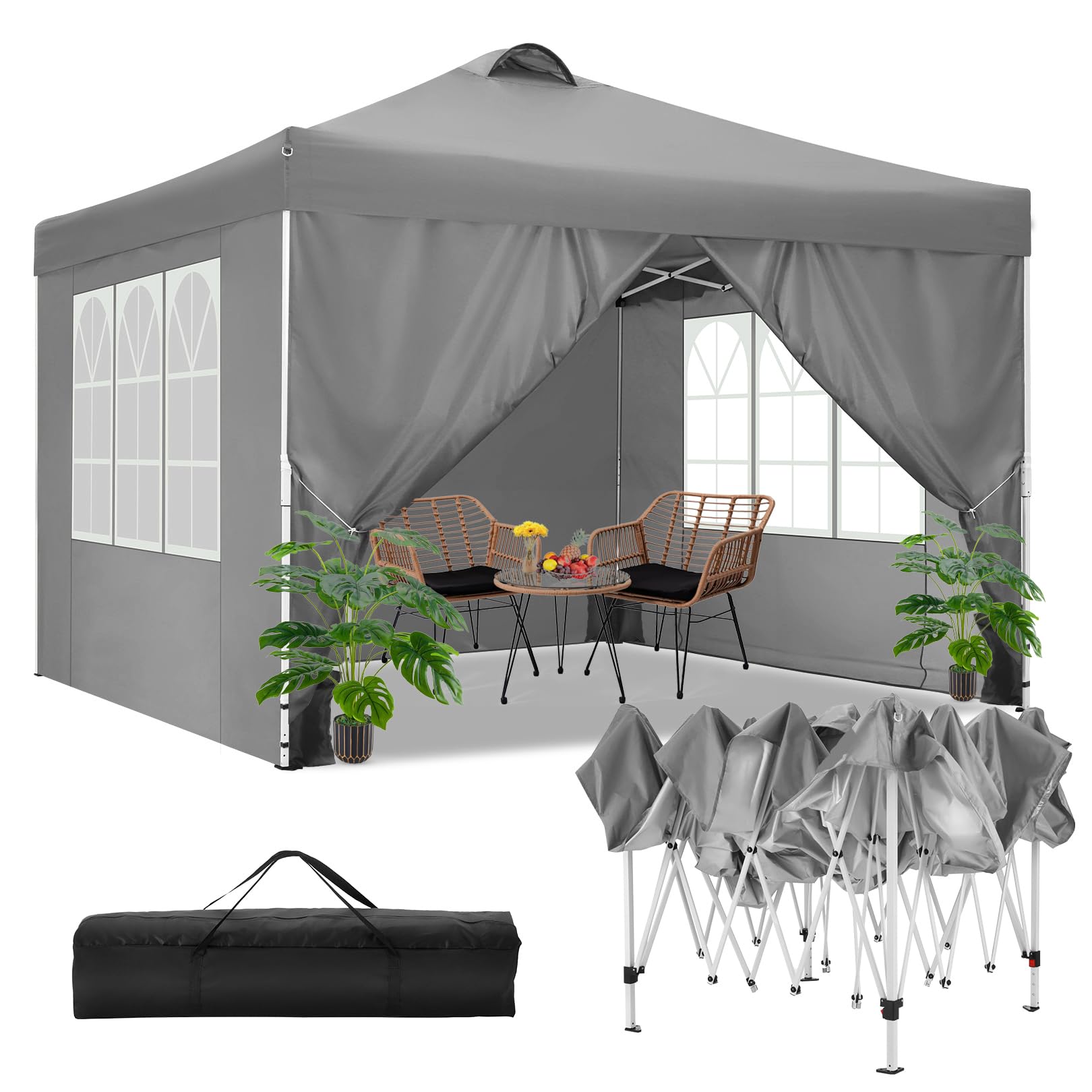 COBIZI 10x10 Pop Up Canopy Tent - Waterproof Instant Gazebo with 4 Sidewalls, Sandbags & Stakes for Outdoor Events, Parties, Backyard & Commercial Use | Perfect for Picnics, Farmers Markets & Beach Outings