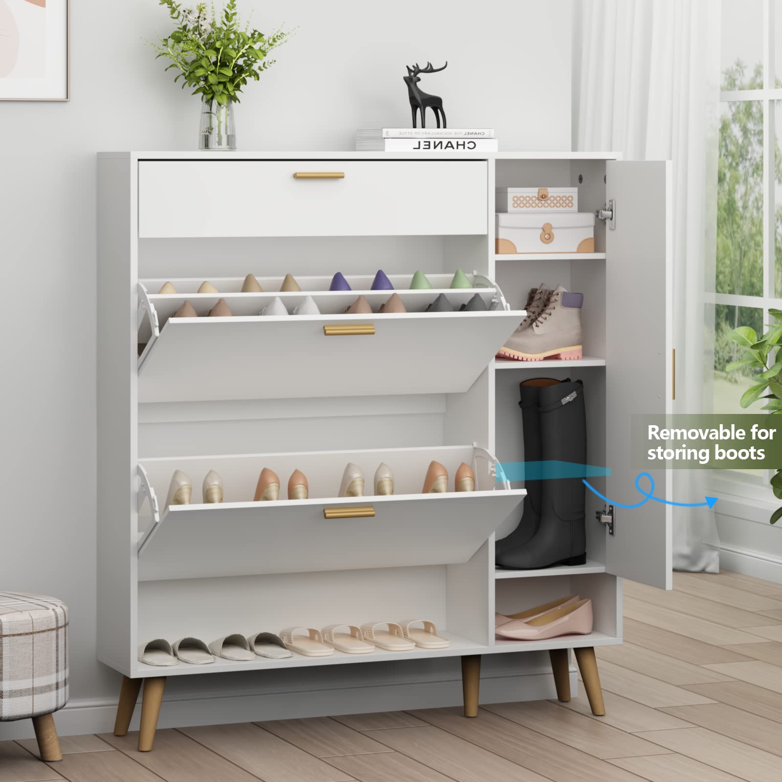 Shoe Rack Cabinet with 2 Flip Drawers - Narrow Entryway Storage for Shoes & Organizing