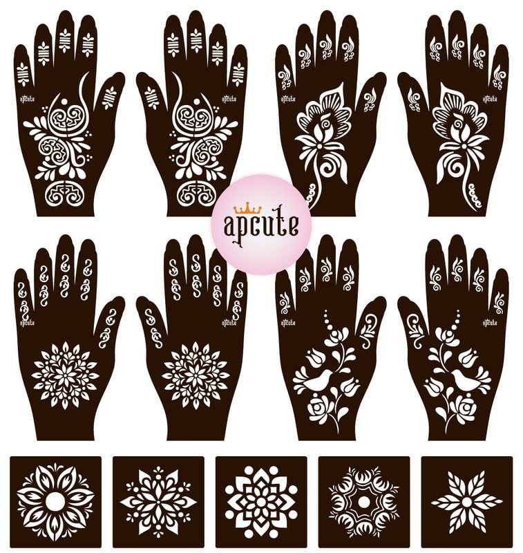 APCUTE Full Hand Henna Tattoo Stickers Set of 13 Pieces | Temporary Mehndi Stencils for Women & Girls | Easy 4-Step Application | Perfect for Weddings, Festivals & Parties (Designs 137,138,177,178)