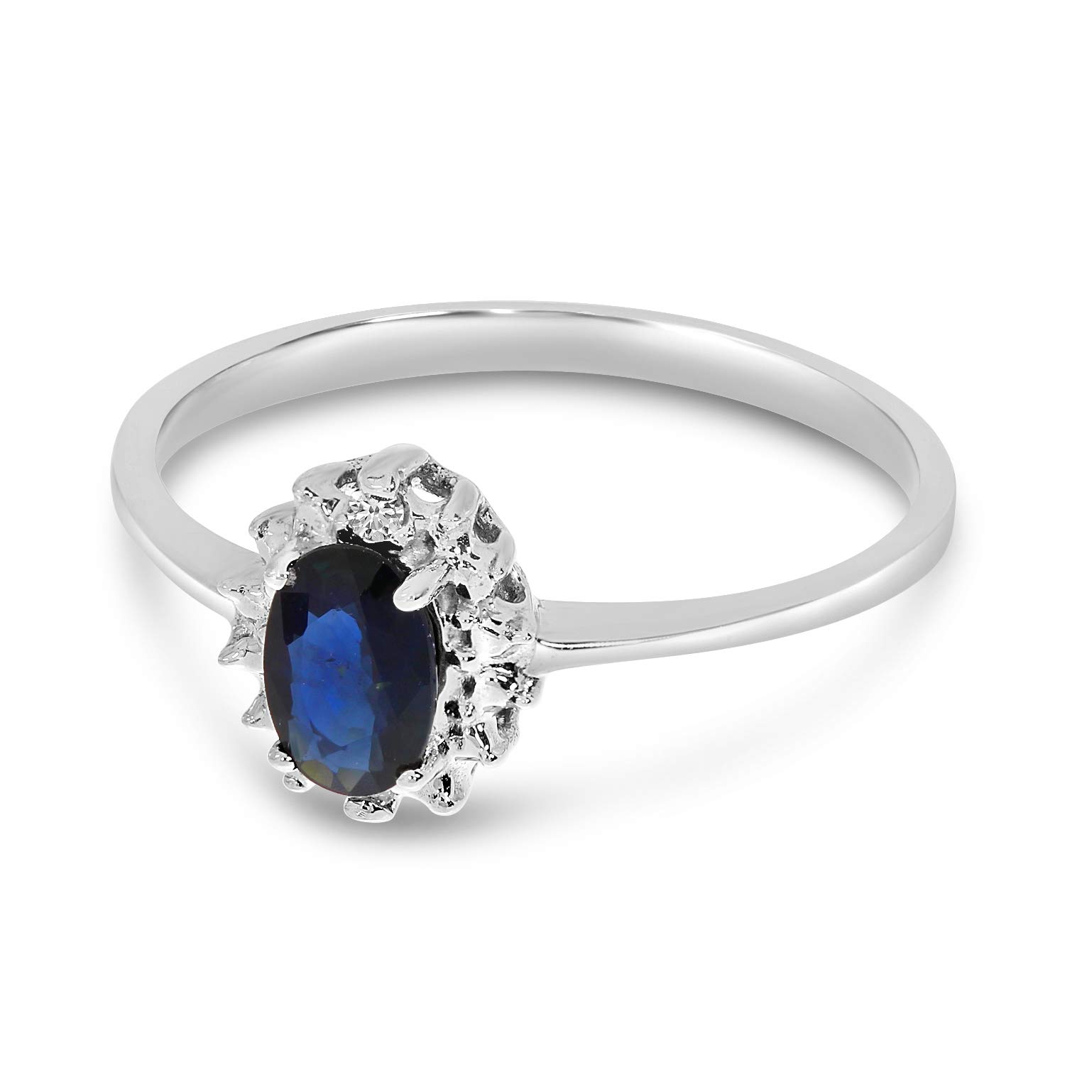 10K White Gold Oval Sapphire and Diamond Ring for Women - Elegant Engagement, Wedding, Anniversary Gift - Perfect for Proposals, Bridal Jewelry, and Special Occasions