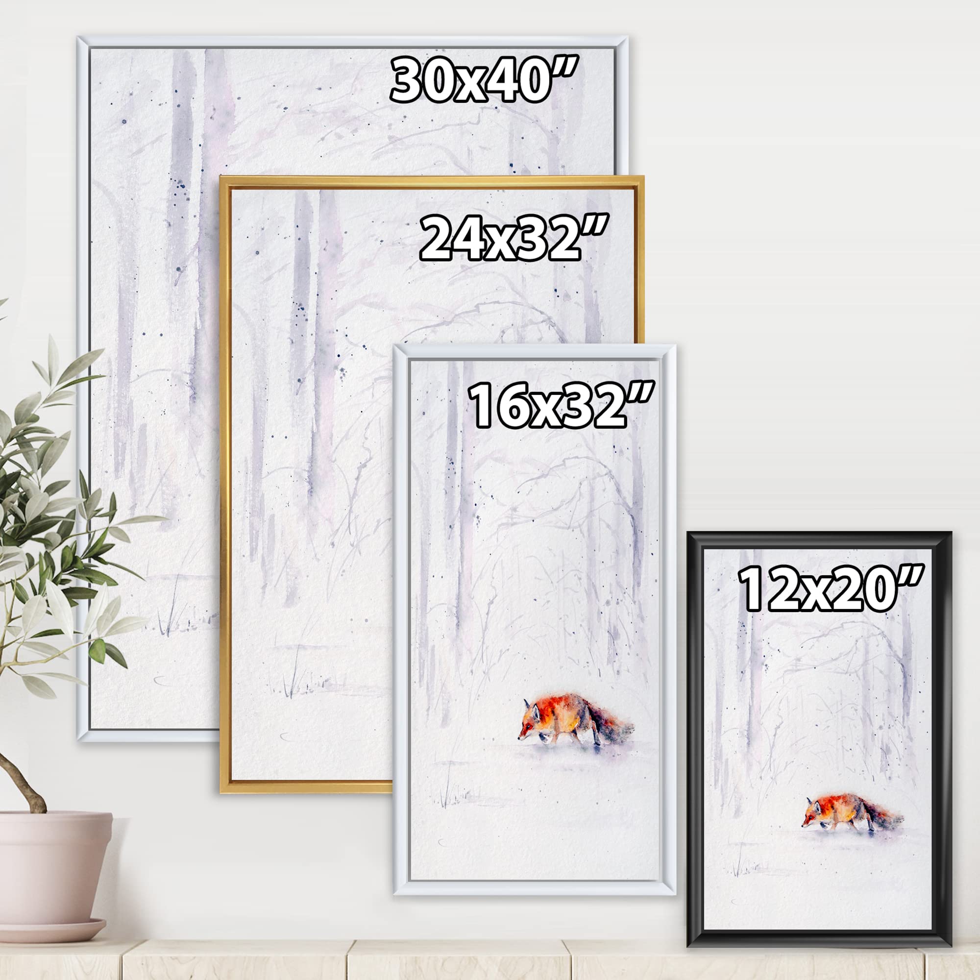 Red Fox Running in Snow - Framed Canvas Wall Art Print for Farmhouse Decor | Winter Wildlife Home Decor, Living Room & Bedroom Wall Art