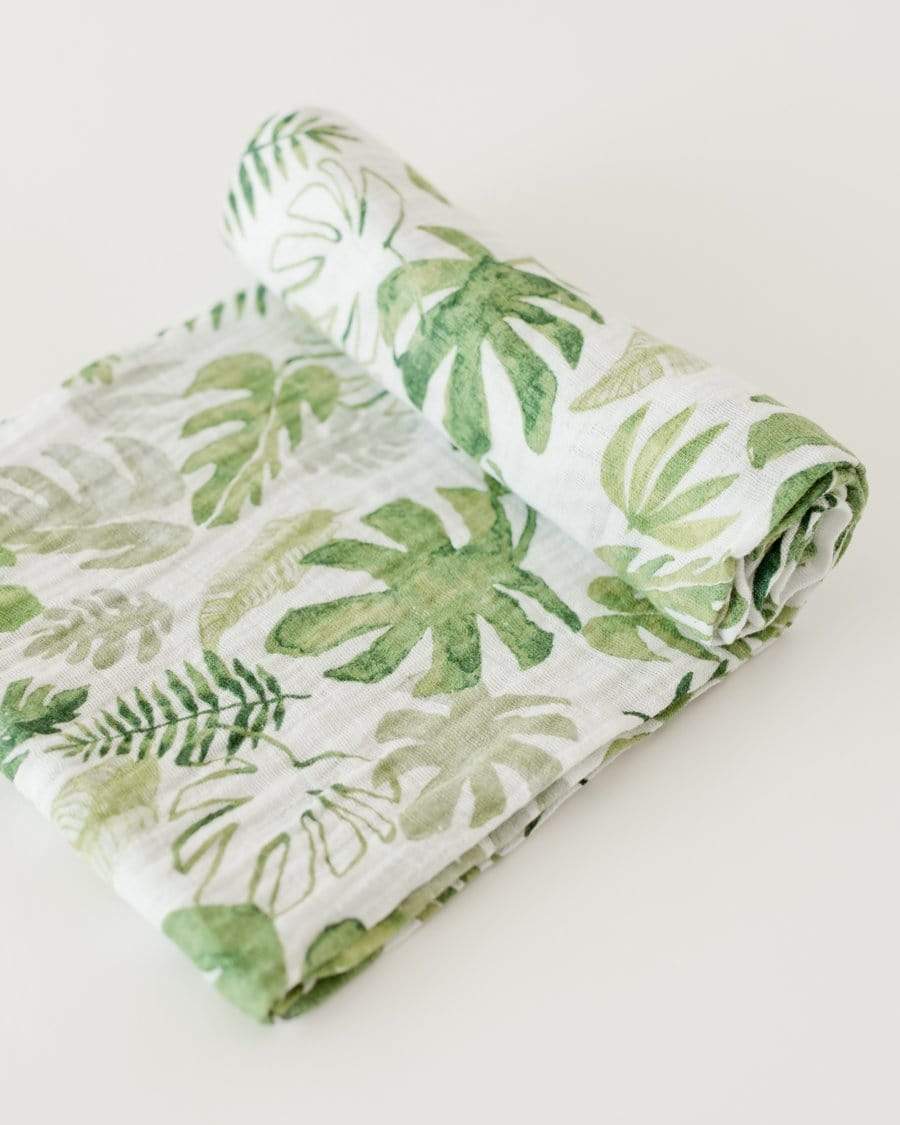 Little Unicorn 100% Cotton Muslin Swaddle Blanket - Soft Baby Swaddling Wrap with Tropical Leaf Design - Perfect for Newborns, Infants & Nursery Decor