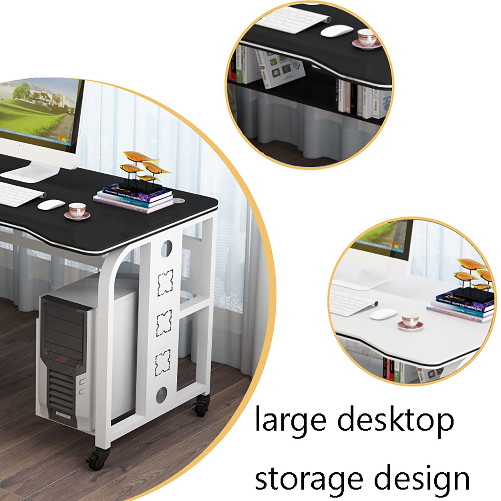 CAYJ Home Office Desk with Wheels & Bookshelf - 80cm/100cm Computer Desk with Sturdy Steel Frame - Perfect for Small Spaces, Dorm Rooms & Remote Workstations
