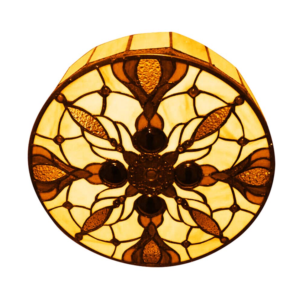 Handmade LED Ceiling Light - Baroque Style Tiffany Flush Mount Fixture with 2 Lights, Art Deco Pendant Lighting for Bedroom, Living Room & Hotel Decor - 12 Inch (30 cm) - Perfect for Vintage Home Interior, Romantic Ambiance & Luxury Spaces