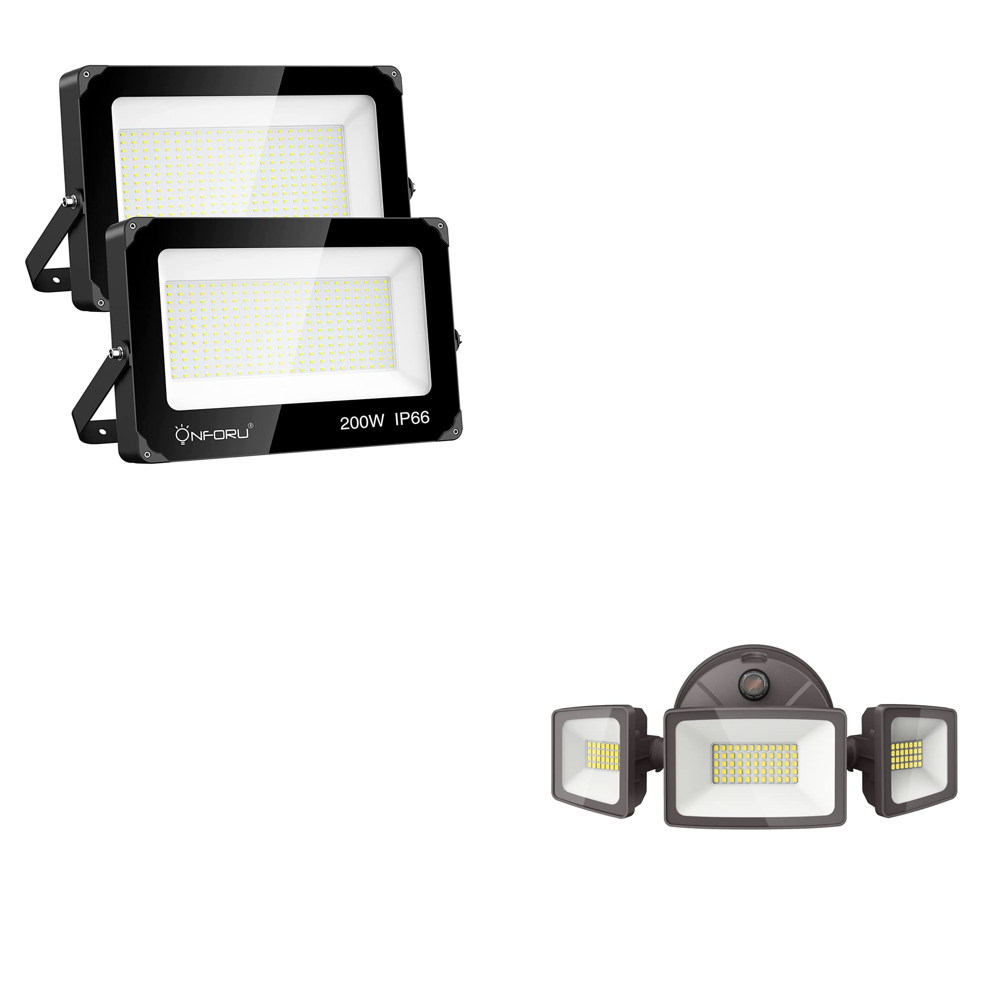 Onforu 2 Pack 200W LED Flood Light & 55W LED Dusk to Dawn Security Light - 22000LM & 5500LM Bright Outdoor Floodlights, 6500K Daylight White, IP65 Waterproof - Perfect for Garage, Patio, Yard, Playground, Warehouse & Driveway Security Lighting