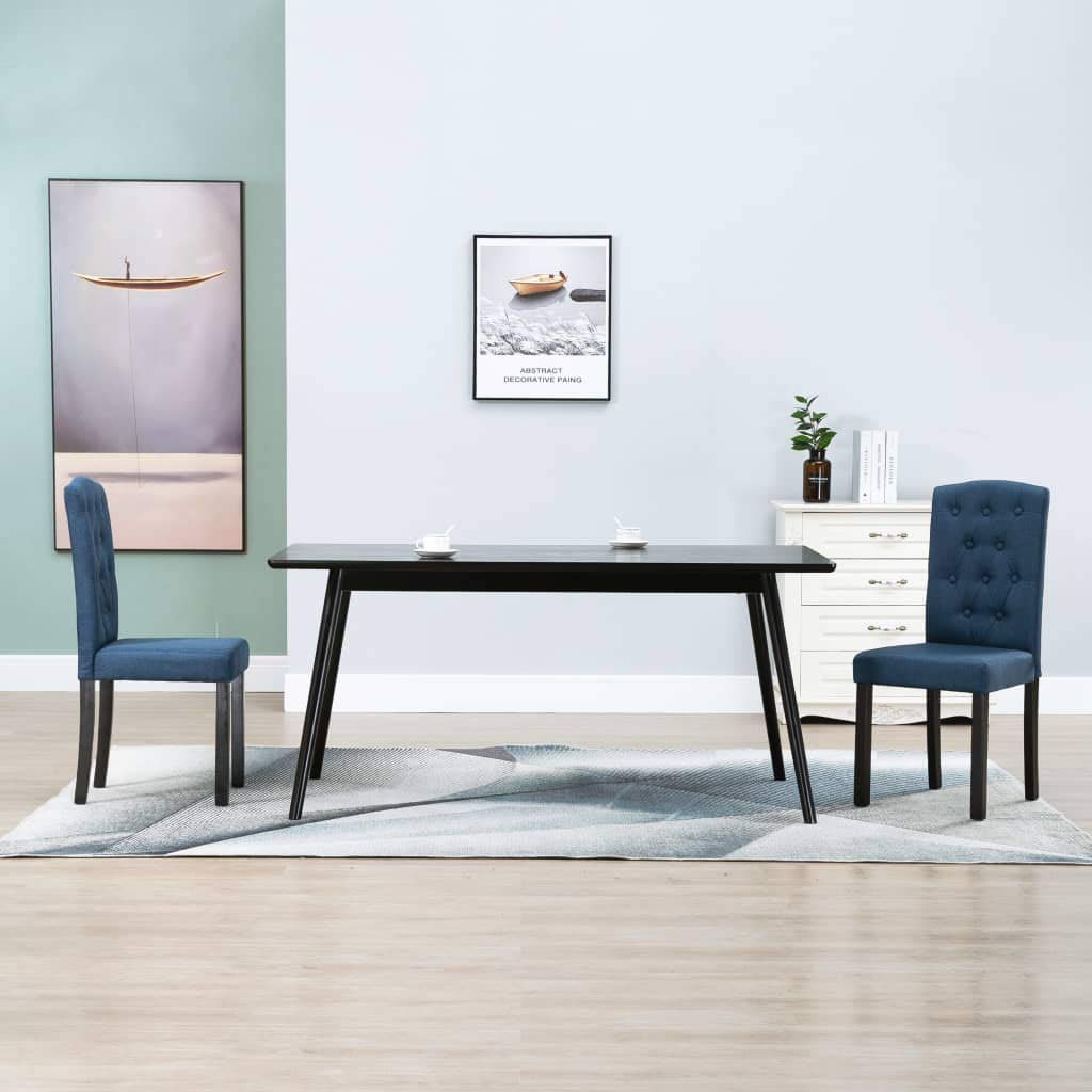 H.BETTER Modern Dining Chairs Set of 2 - Upholstered Fabric with Button Tufting & Sturdy Wooden Legs - Blue Accent Chairs for Kitchen, Dining Room or Living Room - Perfect for Small Spaces and Family Gatherings