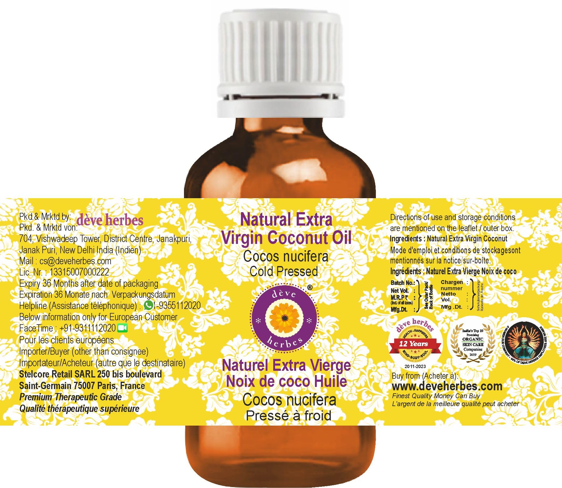 Organic Extra Virgin Coconut Oil - 100ml Pure Cold-Pressed Coconut Oil with Glass Dropper for Hair, Skin & Cooking | Natural Moisturizer & Healthy Cooking Oil