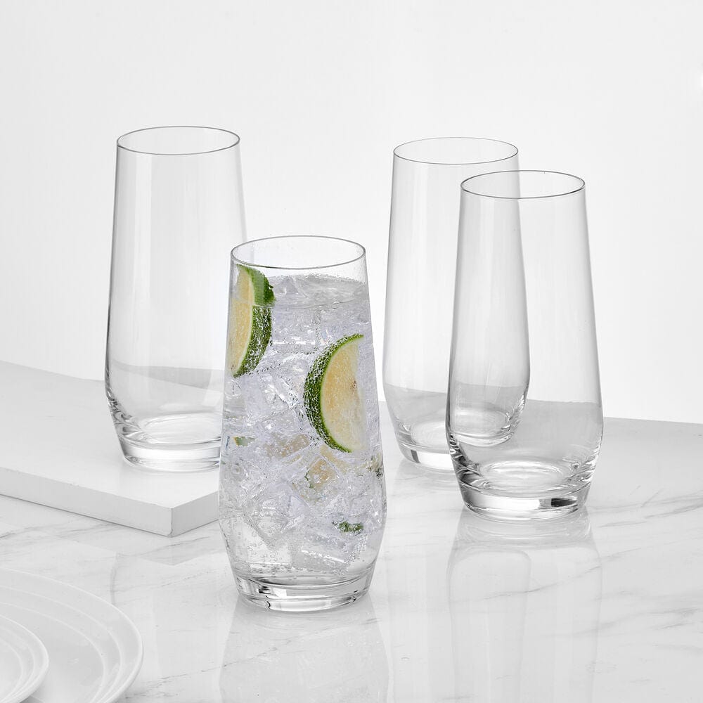 Premium Samantha Set of 4 Crystal Clear Highball Glasses for Cocktails, Iced Tea & Juice - Perfect for Home Bar, Parties & Gift Giving