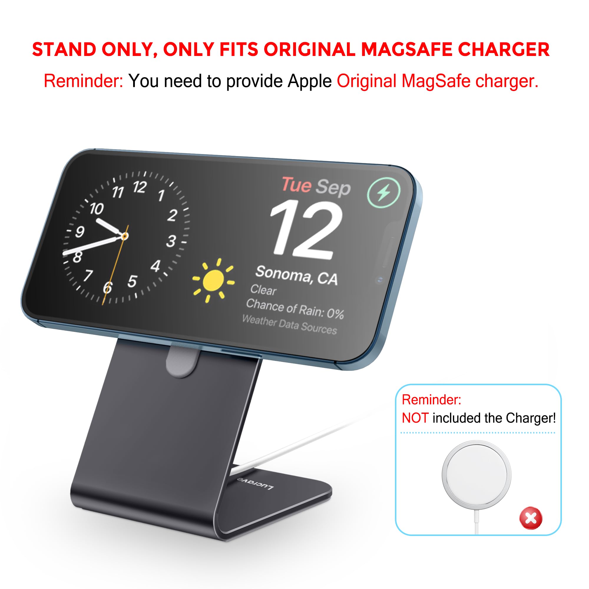 Premium Aluminum MagSafe Stand for iPhone 16/15/14/13/12 Series - Compatible with iPhone 16/15/14/13/12 Plus/Pro/Pro Max - Durable Charging Holder for Desk, Office & Nightstand (MagSafe Charger Not Included)