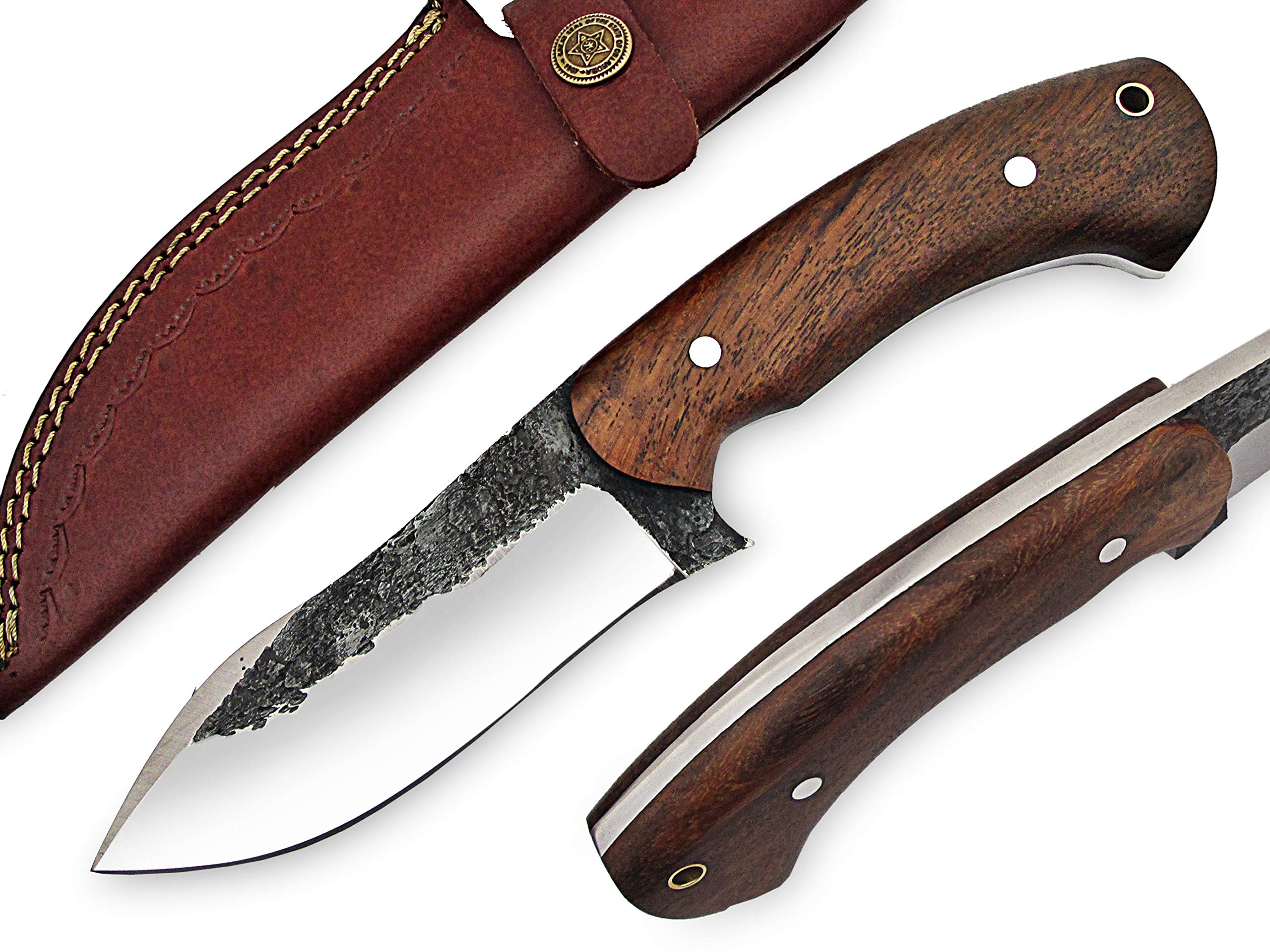 Premium High Carbon Steel Bushcraft Knife - Handmade Full Tang Survival Knife for Hunting, Camping & Outdoor Adventures - Durable Fixed Blade with Rosewood Handle & Leather Sheath - Perfect for Wilderness Survival, Tactical Use & Bushcraft Activities