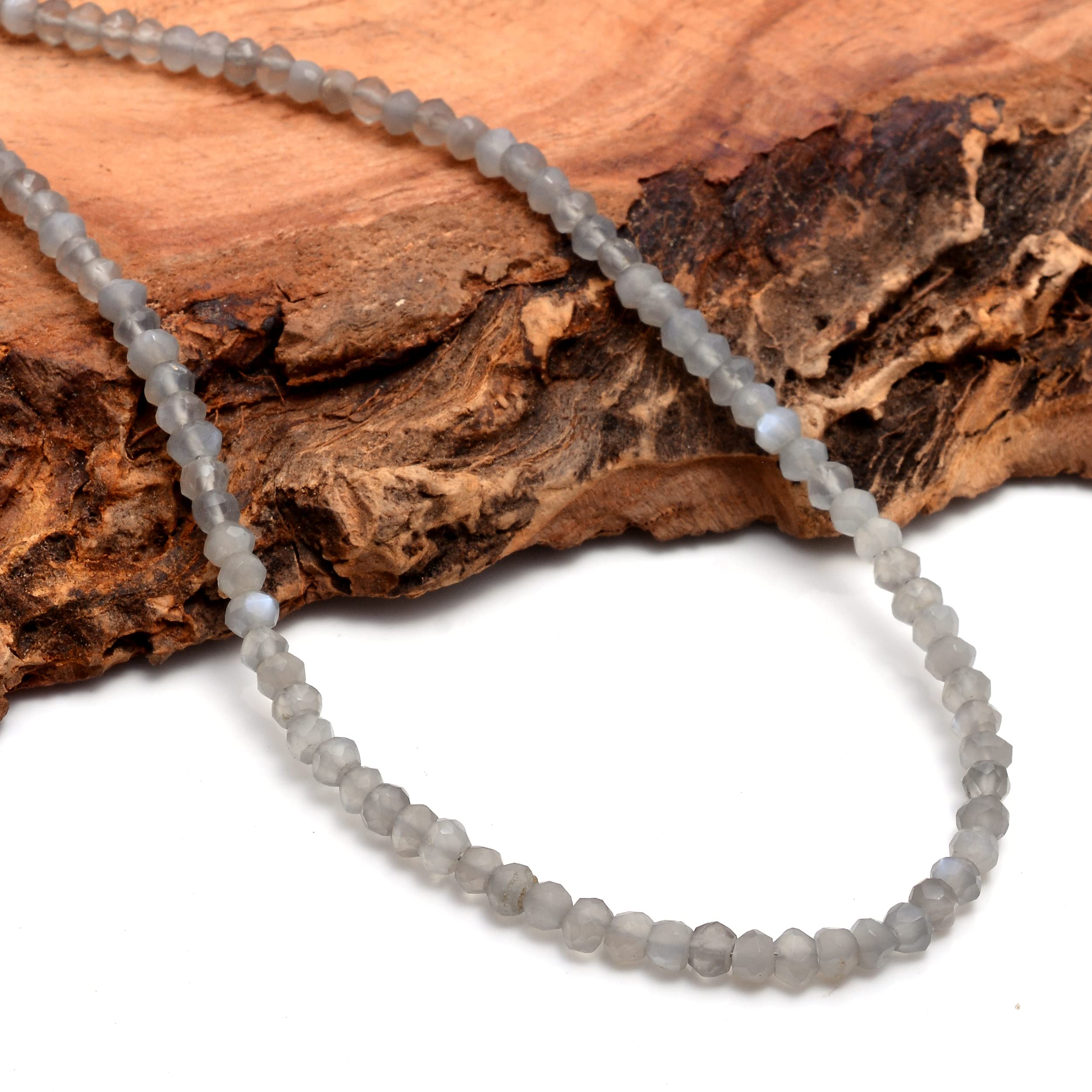 Natural Labradorite Beaded Necklace with 3.5mm Grey Beads | Adjustable Sterling Silver Jewelry for Women | Perfect for Boho, Meditation & Everyday Wear