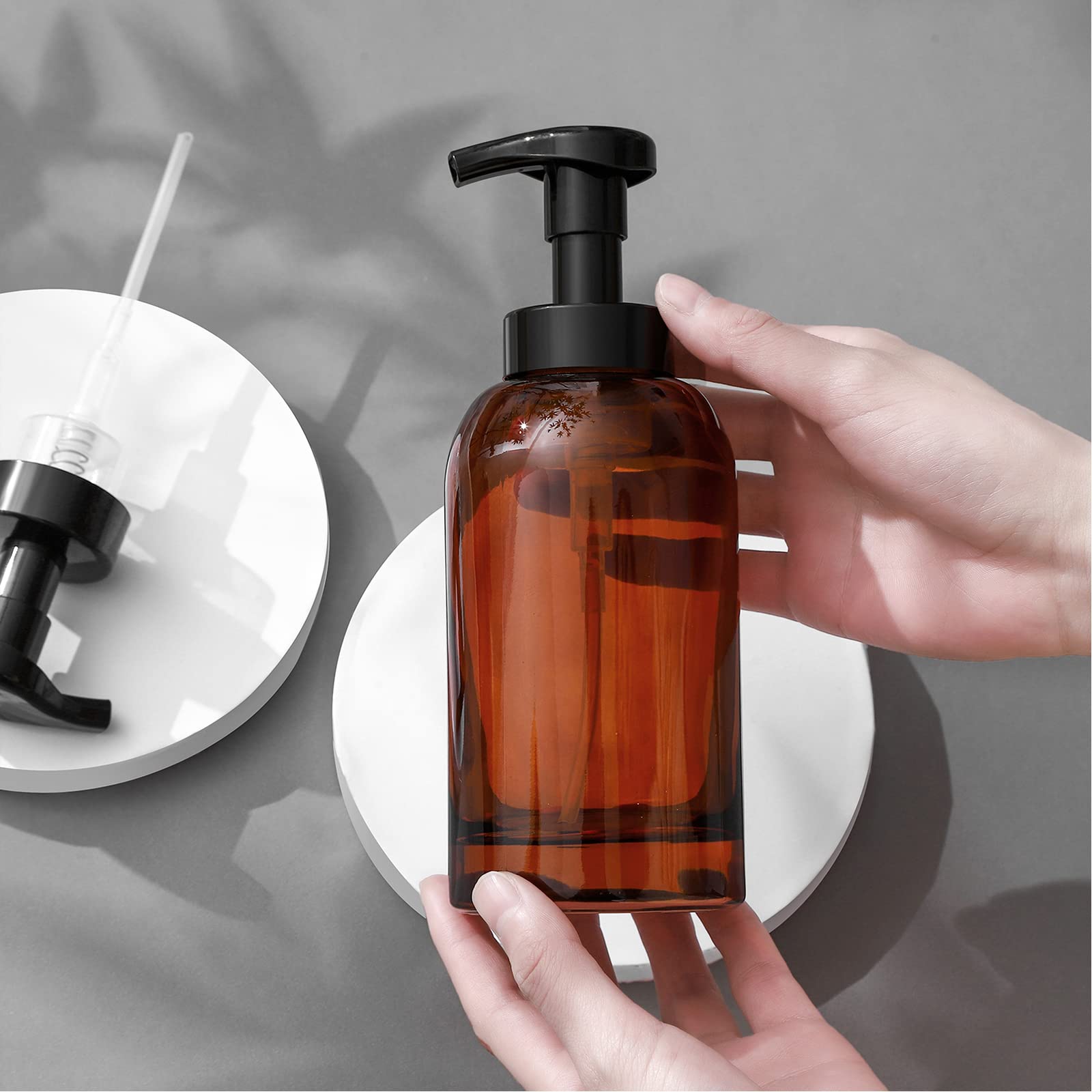 Premium Glass Foaming Hand Soap Dispenser - 2 Pack Amber Liquid Pump Bottle for Bathroom & Kitchen | Ideal for Shampoo, Body Wash & Dish Soap | Perfect for Home, Office & Spa Hygiene Stations