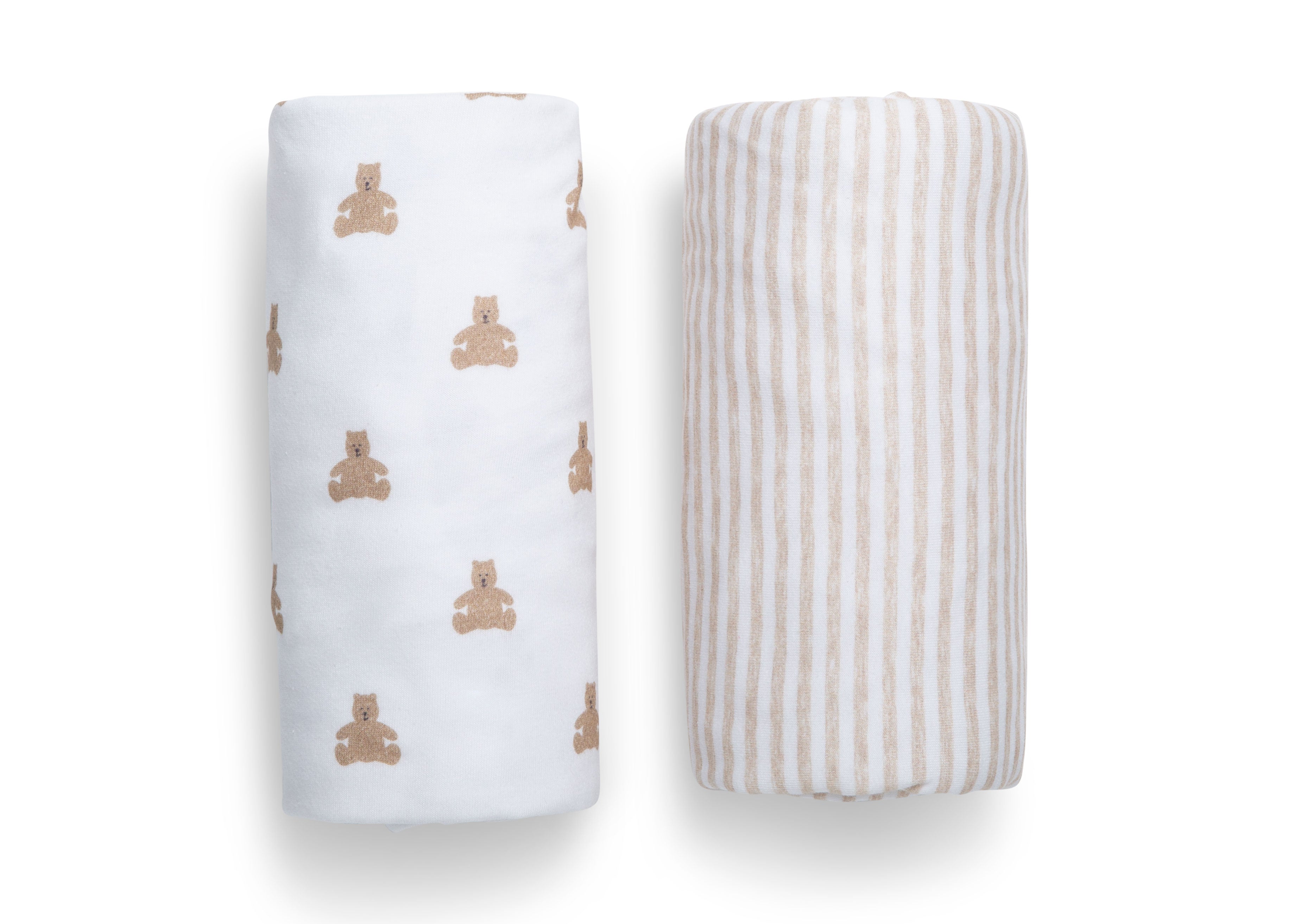 BabyGap 100% Organic Cotton Crib Sheets 2-Pack - Soft Tan Teddy Bear & Stripes Design for Nursery, Baby Shower Gift & Newborn Essentials