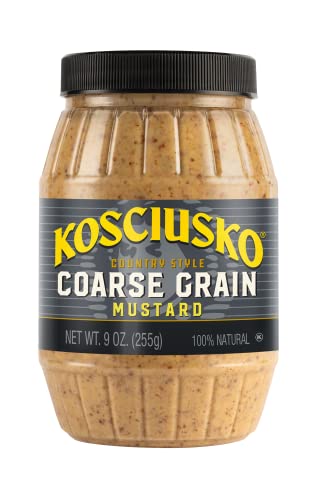 4-Pack Plochman's Kosciusko Country Style Coarse Grain Mustard - 9 oz Jars | Hearty & Classic Mustard for Sandwiches, Burgers, Hot Dogs & BBQ | Premium Kosher Condiment for Home & Restaurant Use