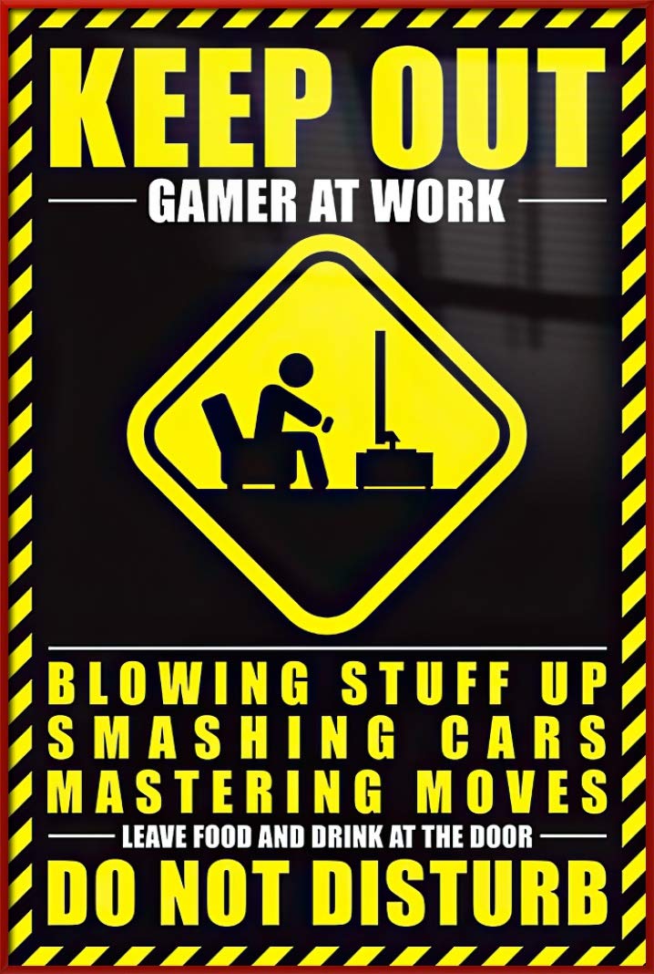 Keep Out Gamer at Work Framed Poster - 24x36 Inch Gaming Wall Art for Man Cave & Game Room Decor - Perfect for Gamers, Offices & Entertainment Spaces