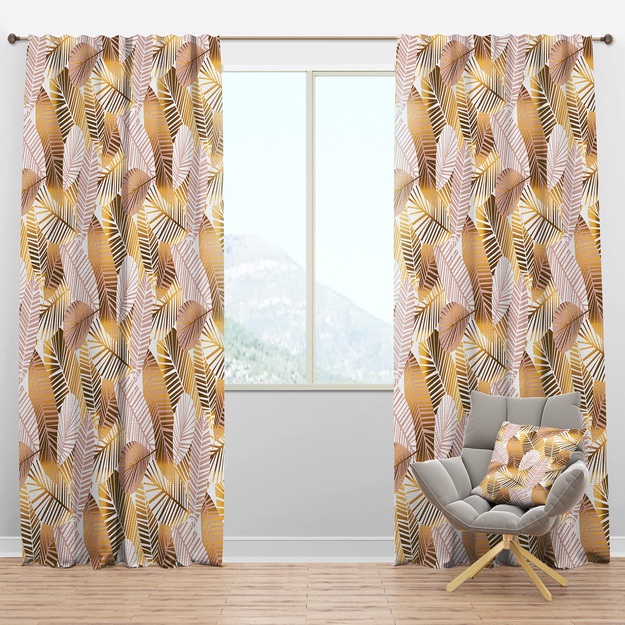 DesignQ Blackout Curtains 'Golden Palm Leaves II' - Thermal Insulated Single Panel (52x120 Inches) for Bedroom & Living Room - Noise Reducing & Energy Saving Window Drapes - Perfect for Home Decor, Privacy & Light Control