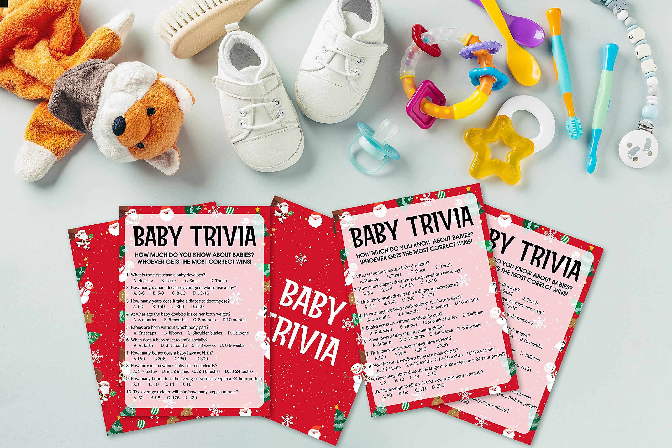 30-Pack Baby Shower Game Cards - Fun Baby Trivia & Gender Neutral Christmas Party Games - Perfect for Baby Showers, Holiday Parties & Family Gatherings