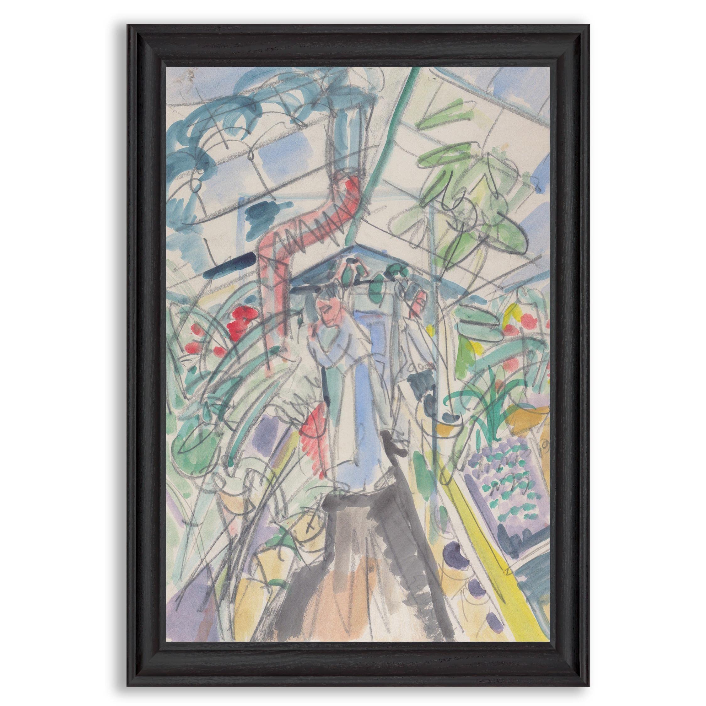 Ernst Ludwig Kirchner Framed Canvas Wall Art - Greenhouse Painting Reproduction in Wood Frame | Fine Art Gallery Print for Home Decor | Perfect Gift for Bedroom, Living Room & Office Walls | Enhance Your Interior Design with German Expressionist Art