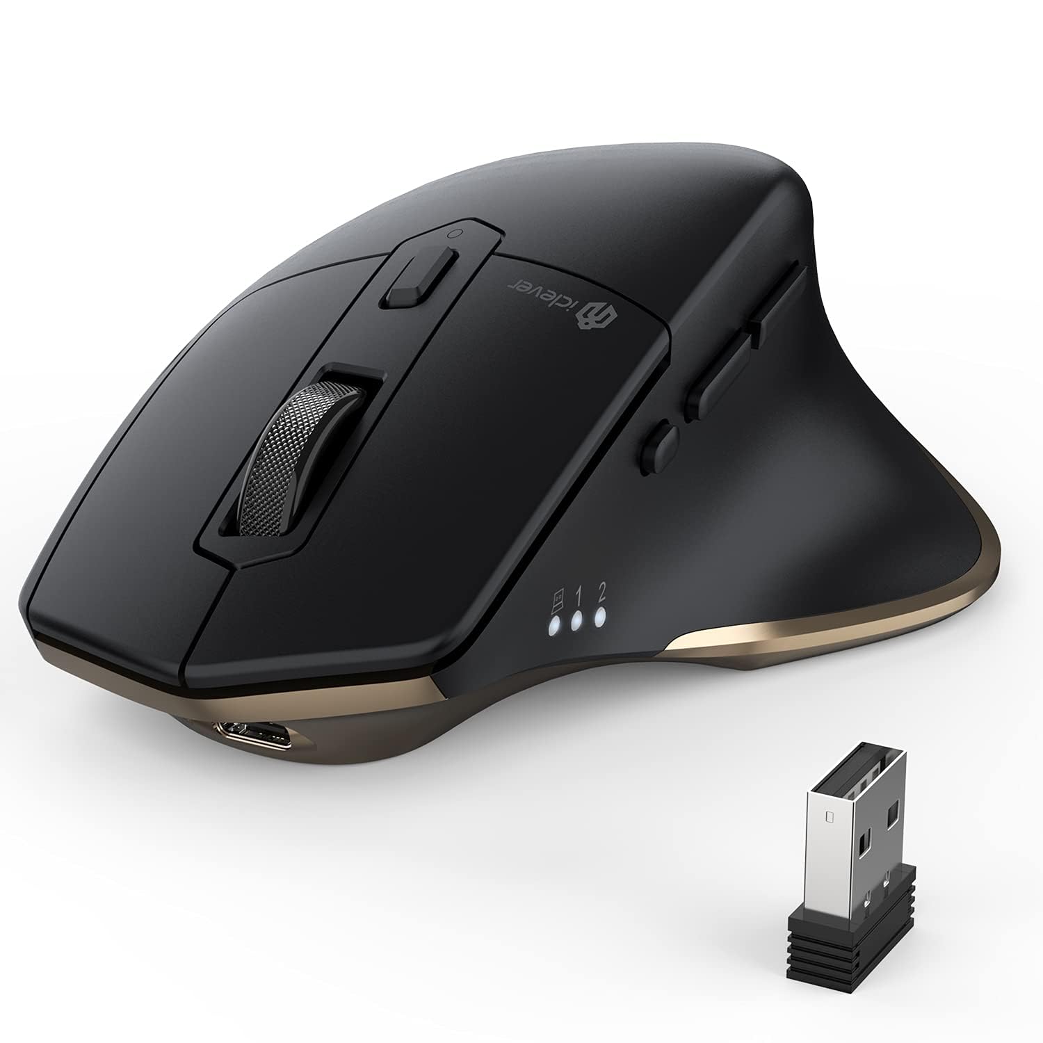 iClever Rechargeable Wireless Mouse with Bluetooth & USB Receiver - 2400DPI Adjustable, Ergonomic Design for Laptop, iPad, MacBook, Tablet & PC - Perfect for Office Work, Gaming & Travel Use
