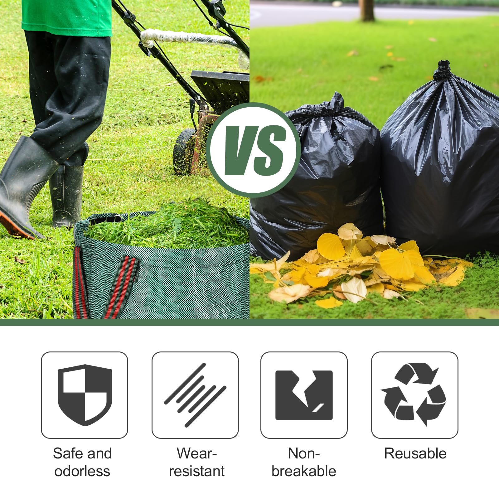 **abcGoodefg Heavy Duty 72 Gallon Lawn and Leaf Bags - 3 Pack, Reusable Yard Waste Bags with Handles, Garden Bags with Free Gardening Gloves - Perfect for Yard Cleanup, Camping, and Recycling Leaves**