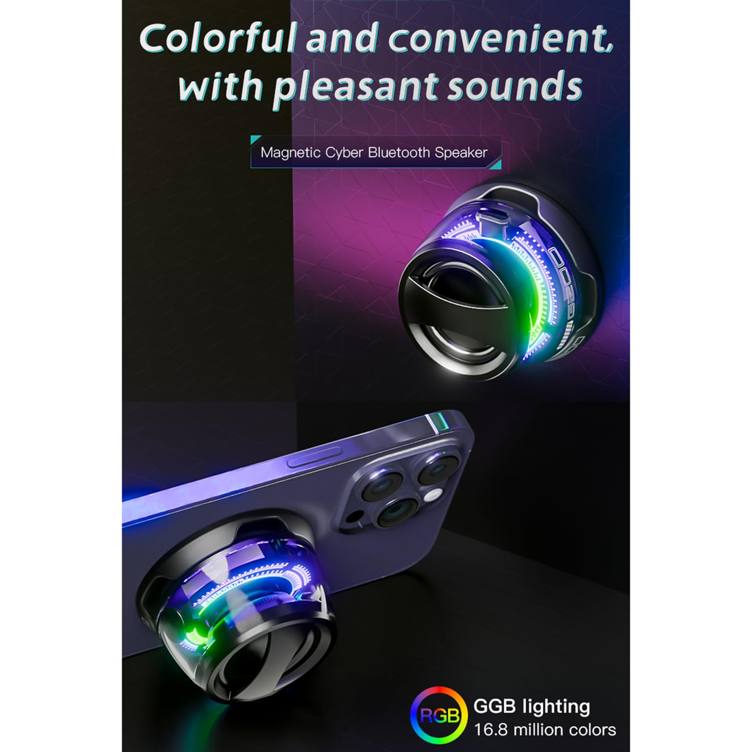 2 Pack Magnetic Bluetooth Speaker, Portable G200 Wireless Speaker with RGB LED Light Show & 3D Surround Sound - TWS Pairing, Phone Stand for iPhone & Android (Black) - Perfect for Parties, Home Decor & Outdoor Adventures