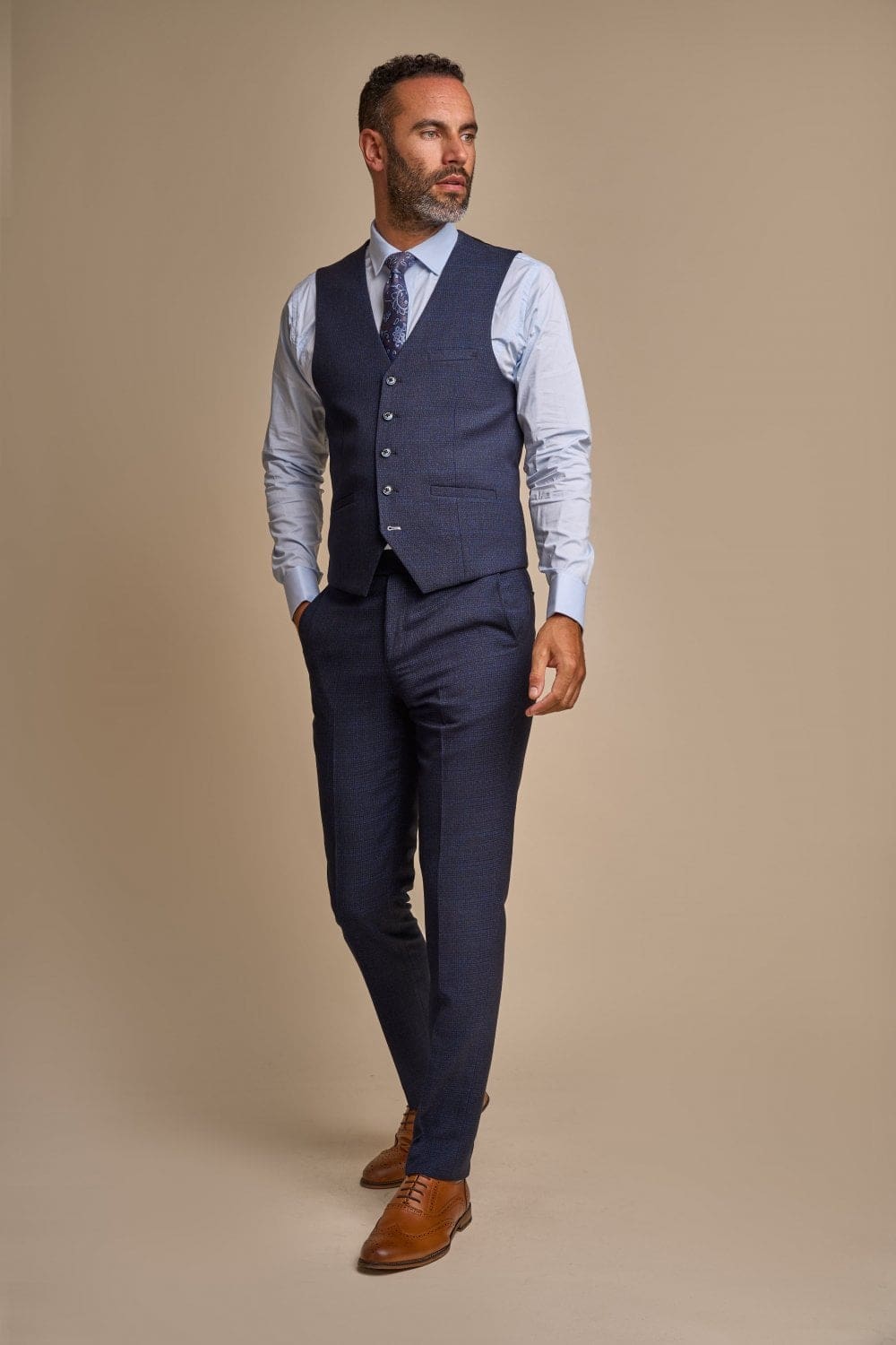 Cavani Caridi Men's Navy Tweed Waistcoat Vest - Slim Fit Formal Vest for Weddings, Business & Special Occasions