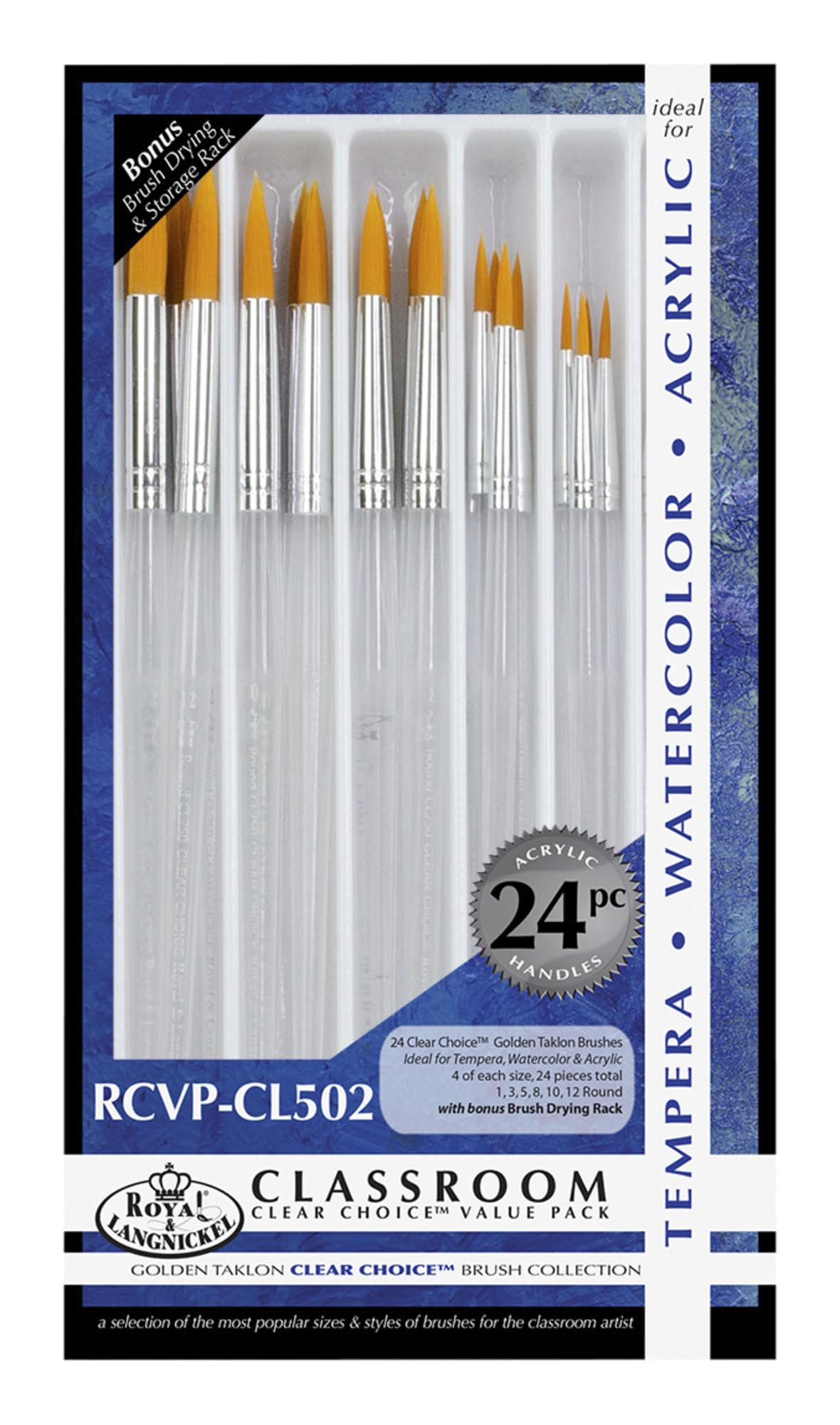 TAKLON Clear Choice Round VALE Paint Brushes - Set of 24 Professional Artist Brushes for Acrylic, Watercolor & Oil Painting - Perfect for Artists, Students & DIY Craft Projects