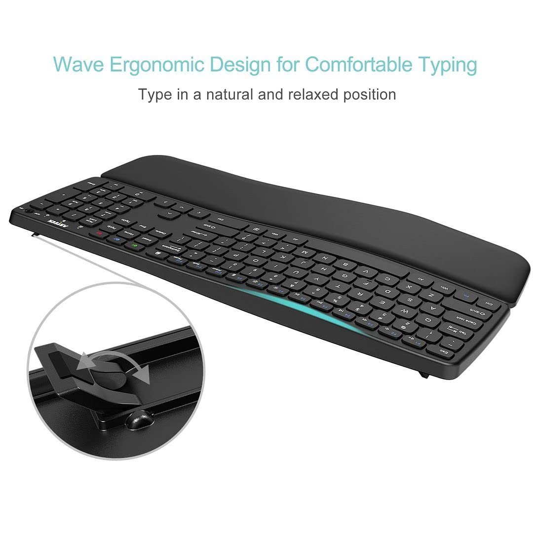 Arteck Universal Bluetooth Keyboard with Palm Rest - Full Size Wireless Keyboard for Windows, iOS, iPadOS, Android - Compatible with Computer, Laptop, Tablet & Smartphone - Ergonomic Design for Office, Home & Travel Use