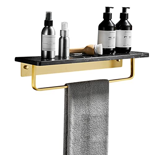 No Drill Rustproof Adhesive Shower Basket - 40cm Wall Mounted Marble Shower Organizer for Bathroom & Toilet (Black) - Perfect for Small Spaces & Clutter-Free Showers