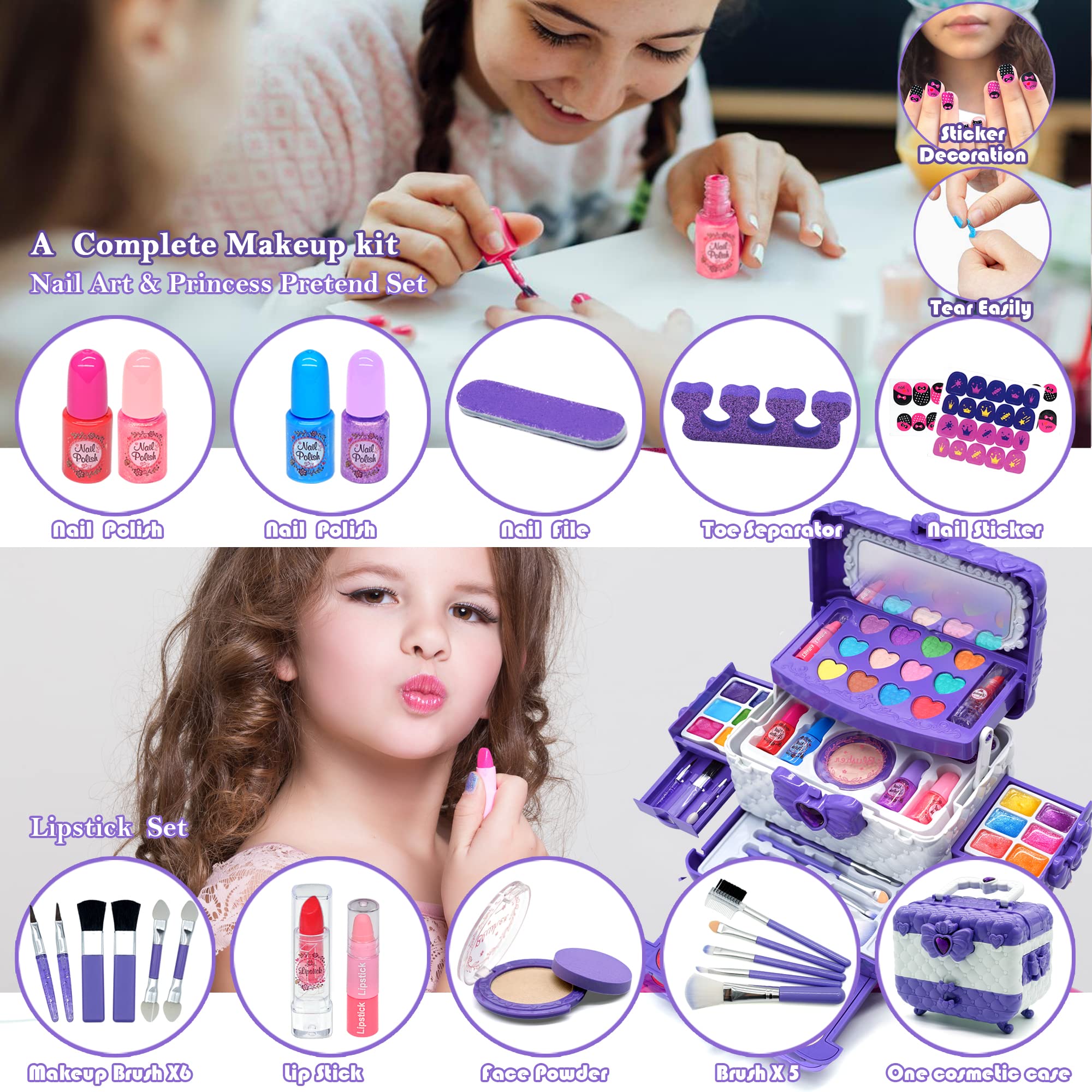**Non-Toxic Kids Makeup Kit for Girls Ages 4-10 - Princess Cosmetic Toy Set with Safe Play Makeup for Toddlers & Children - Perfect Birthday Gift & Pretend Play Dress-Up for Parties & Role-Playing**