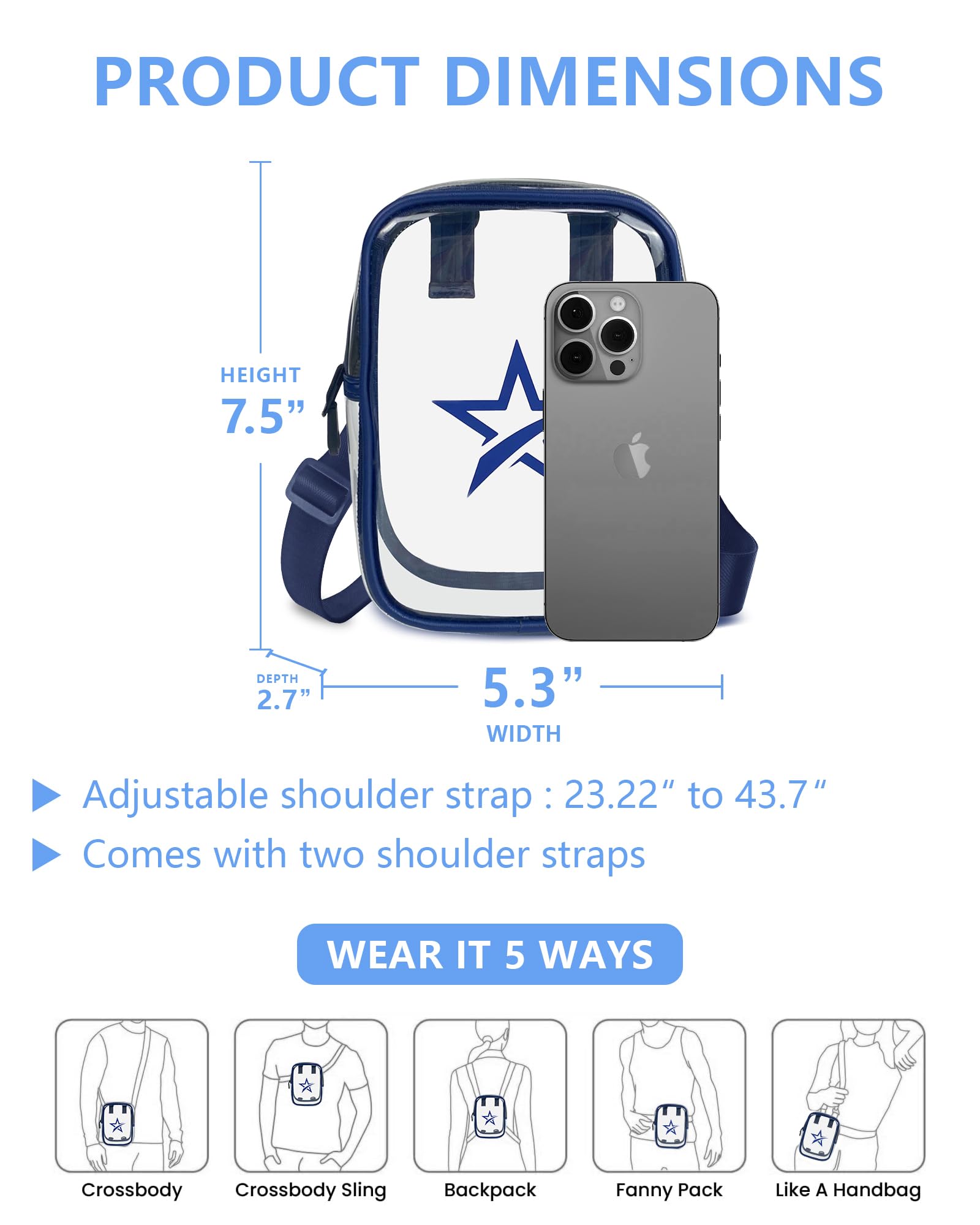 Trendy Women's Crossbody Sling Bag - Convertible Multi-Position Fanny Pack Backpack with Wallet, Clear Blue - Perfect for Travel, Shopping & Casual Outings