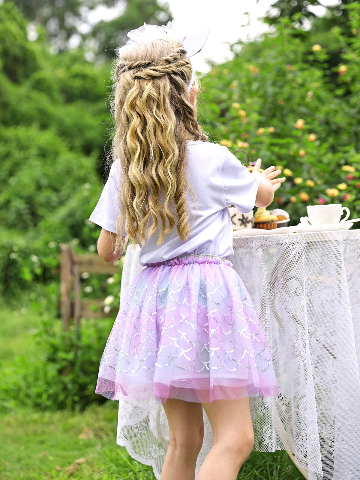 AmzBarley Girls Princess Mermaid Tutu Dress with Sequins - Sparkly Skirt for Birthday Party & Fancy Dress Up - Includes Mermaid Headband - Perfect for Halloween, Costume Parties & Photo Shoots