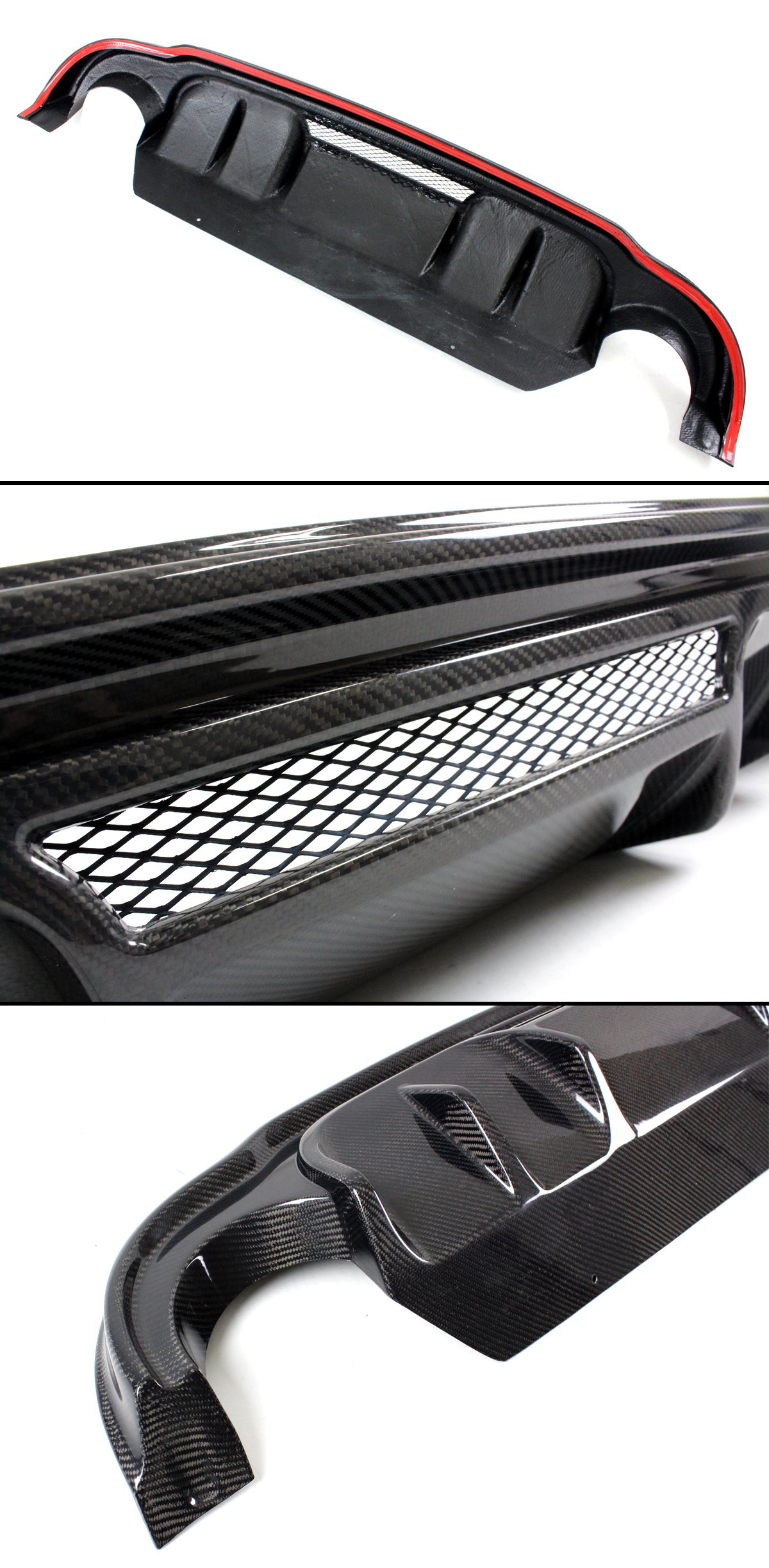 Glossy Carbon Fiber Rear Bumper Diffuser for 2014-2017 Infiniti Q50 - LH Style, Enhances Aerodynamics & Sporty Look - Perfect for Car Enthusiasts & Performance Upgrades