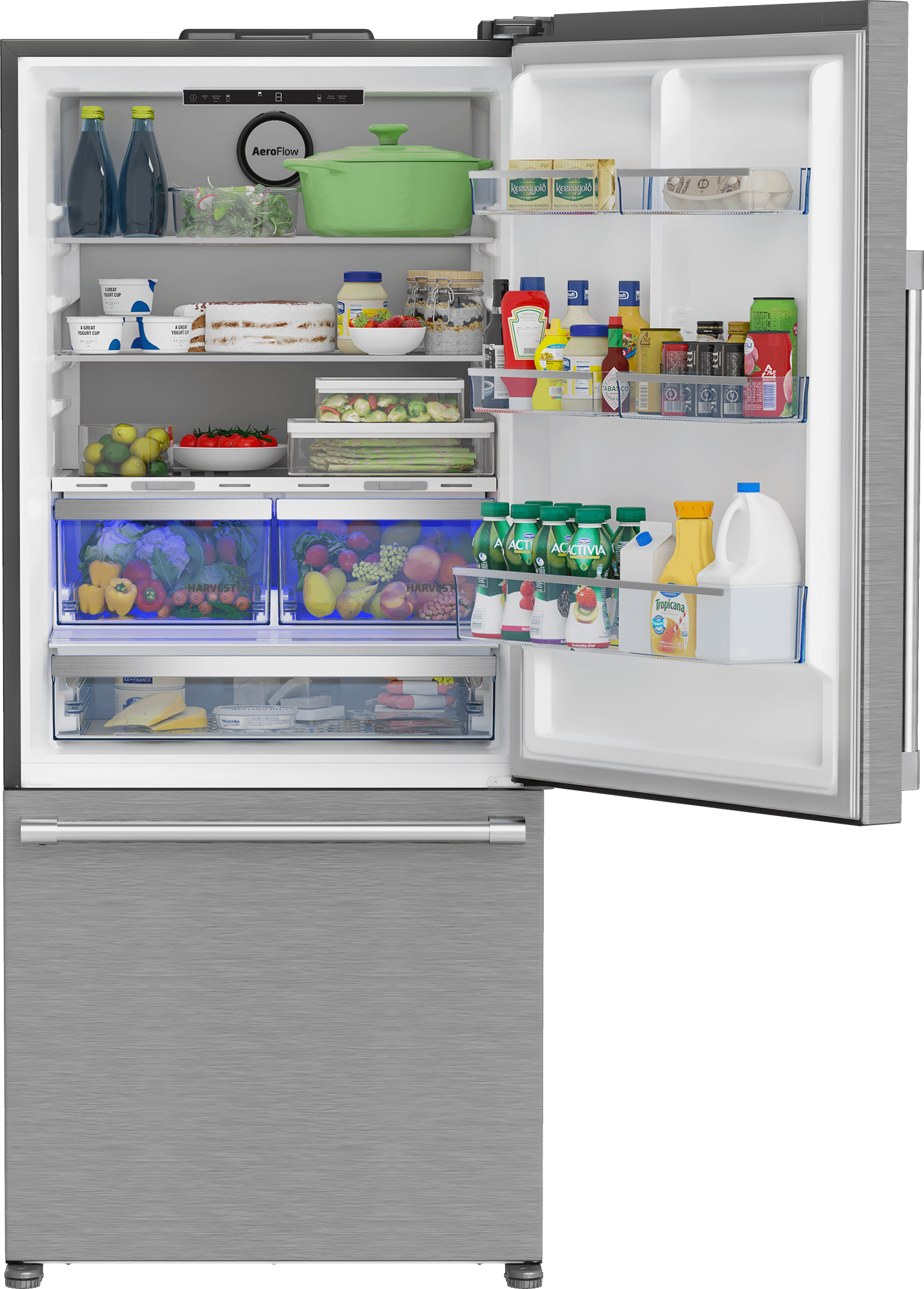 Beko BFBD30216SS 30-Inch Bottom Freezer Refrigerator with HarvestFresh Technology - Energy Efficient Stainless Steel French Door Fridge for Modern Kitchen & Family Use