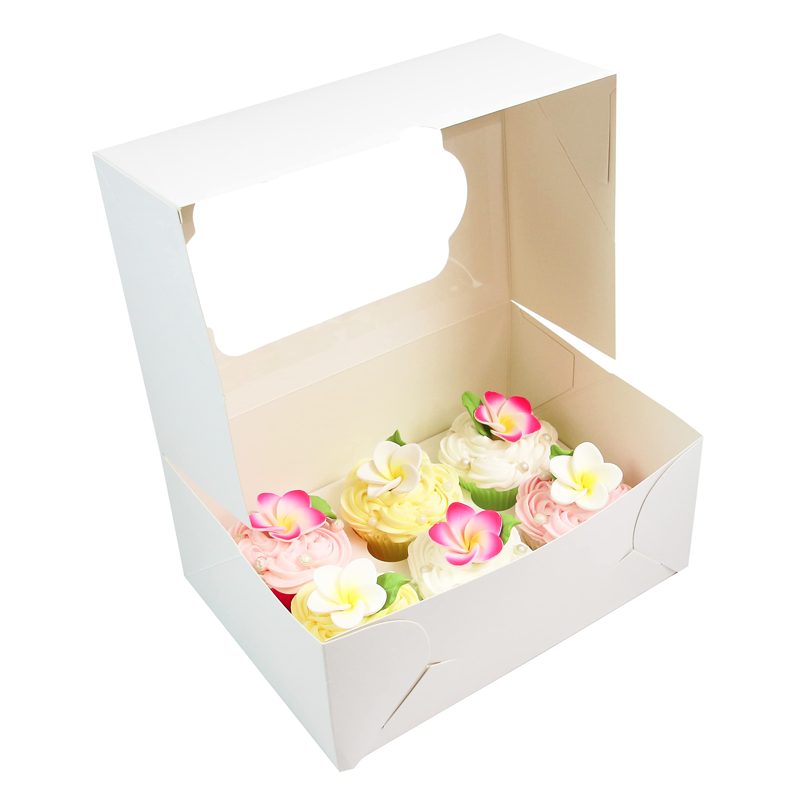 Global Sugar Art 6-Cupcake Box with Window - Sturdy White Pastry Container for Muffins, Cookies, Brownies & Cinnamon Rolls (10