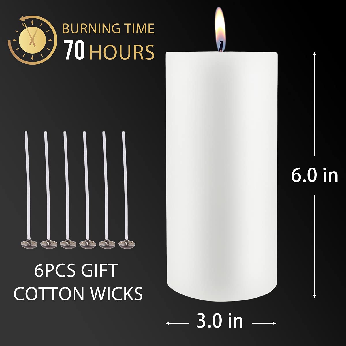 3x6 Inch Unscented Pillar Candles - 3 Pack for Home, Wedding & Emergency Use