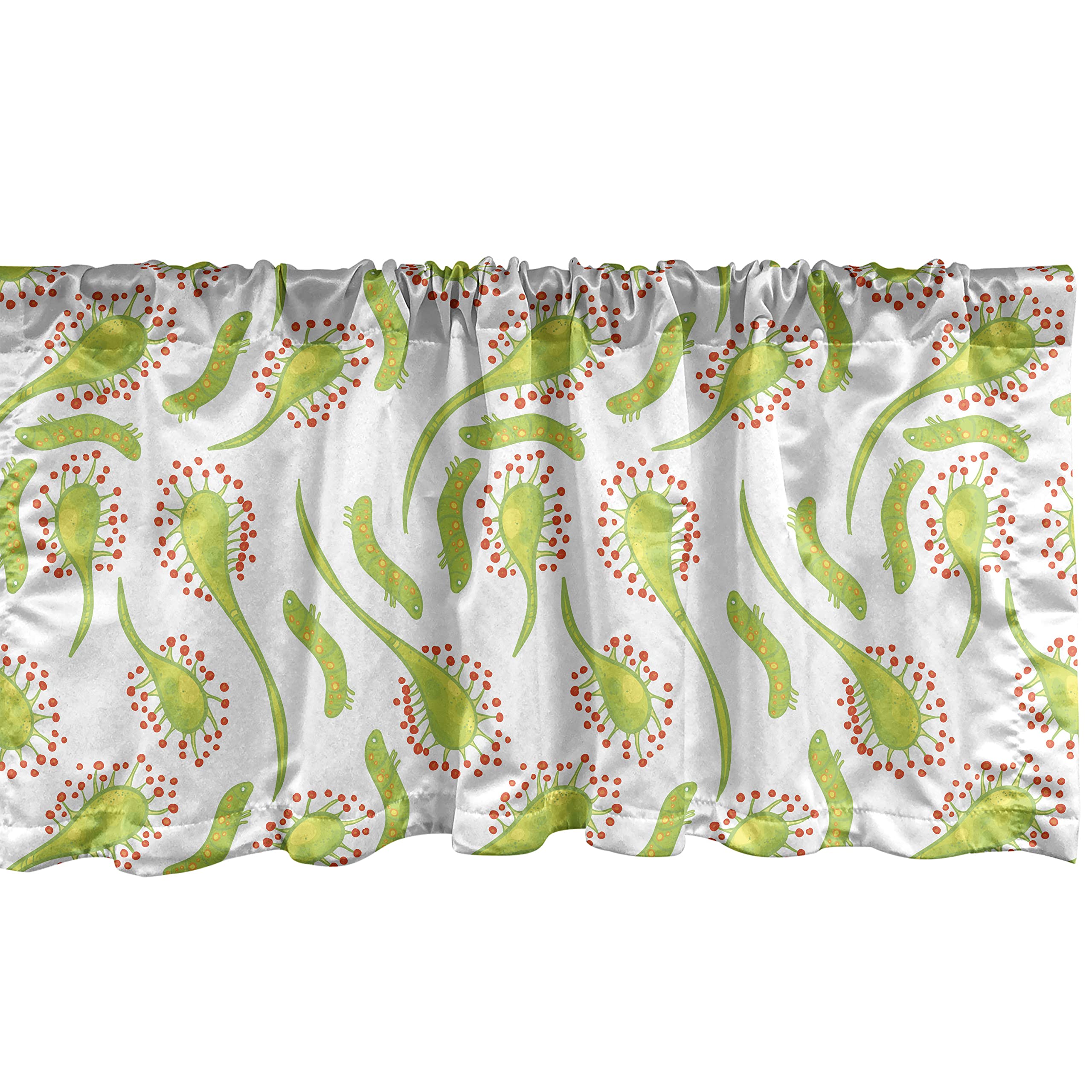 Ambesonne Foliage Window Valance - Sundew Carnivorous Plant Doodle Design, Kitchen & Bedroom Decor Curtain Valance with Rod Pocket, 54x18 Inches, Apple Green Vermilion - Perfect for Boho, Nature-Themed Home Decor
