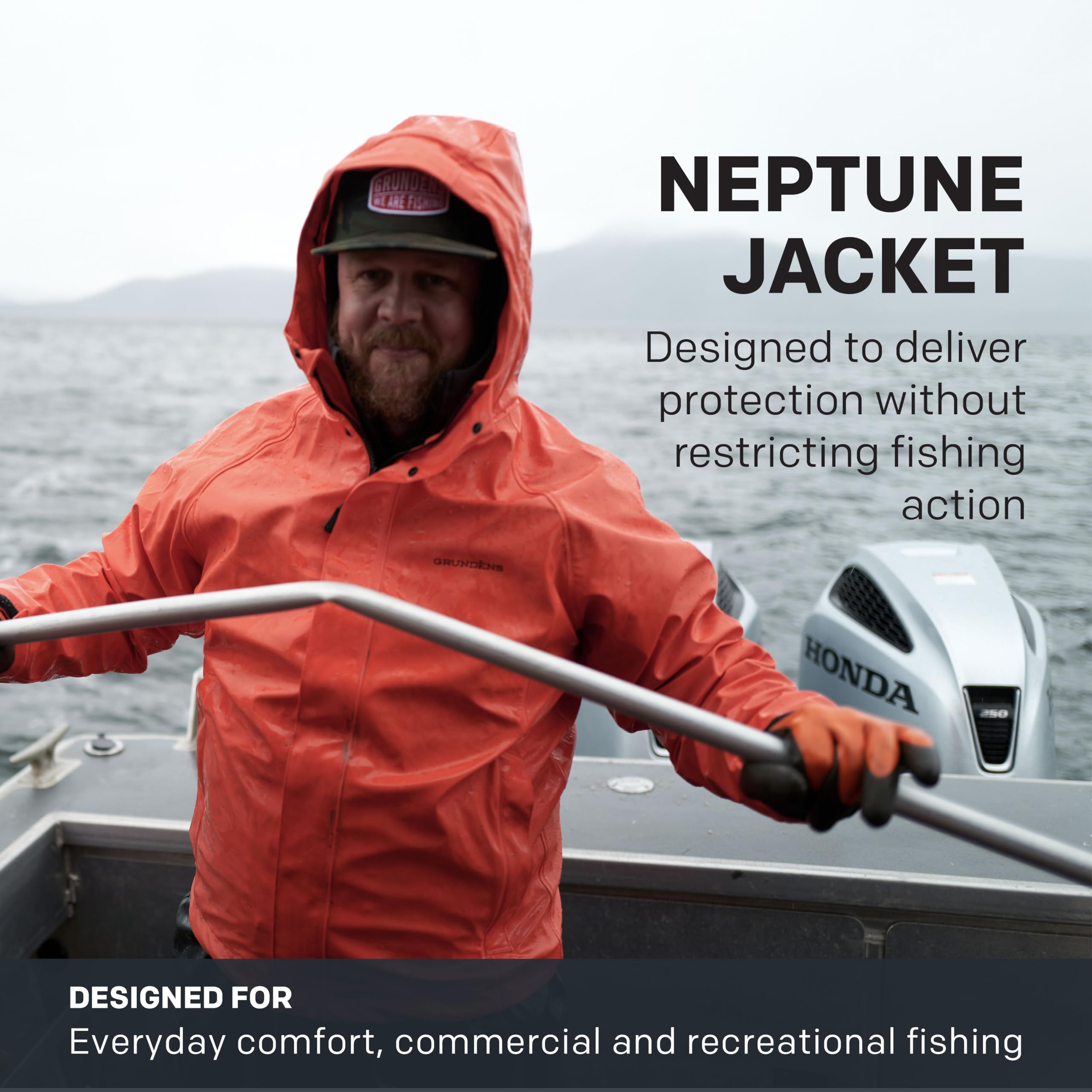 Grundens Men's Neptune Commercial Fishing Jacket - Waterproof & Adjustable Raincoat for Fishing, Boating, and Outdoor Work | Heavy-Duty Weather Protection Gear