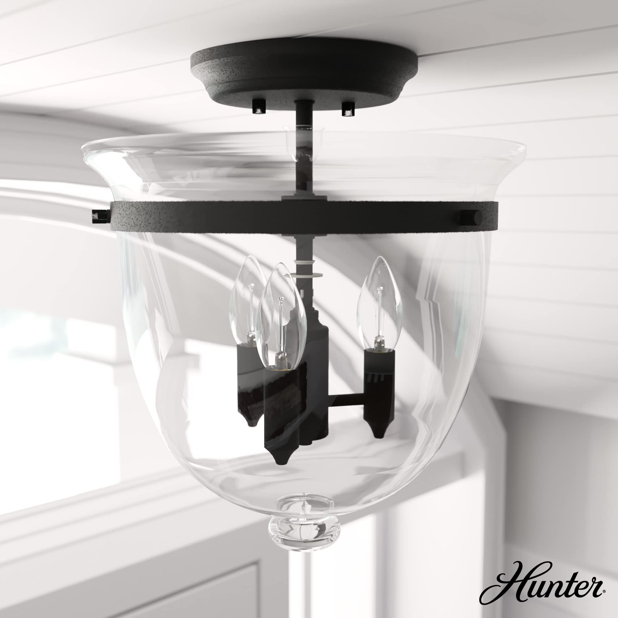 Hunter Fan Company 19315 Belltown Flush Mount Ceiling Light Fixture in Natural Iron Finish - Perfect for Bedroom, Living Room, Kitchen & Indoor Lighting
