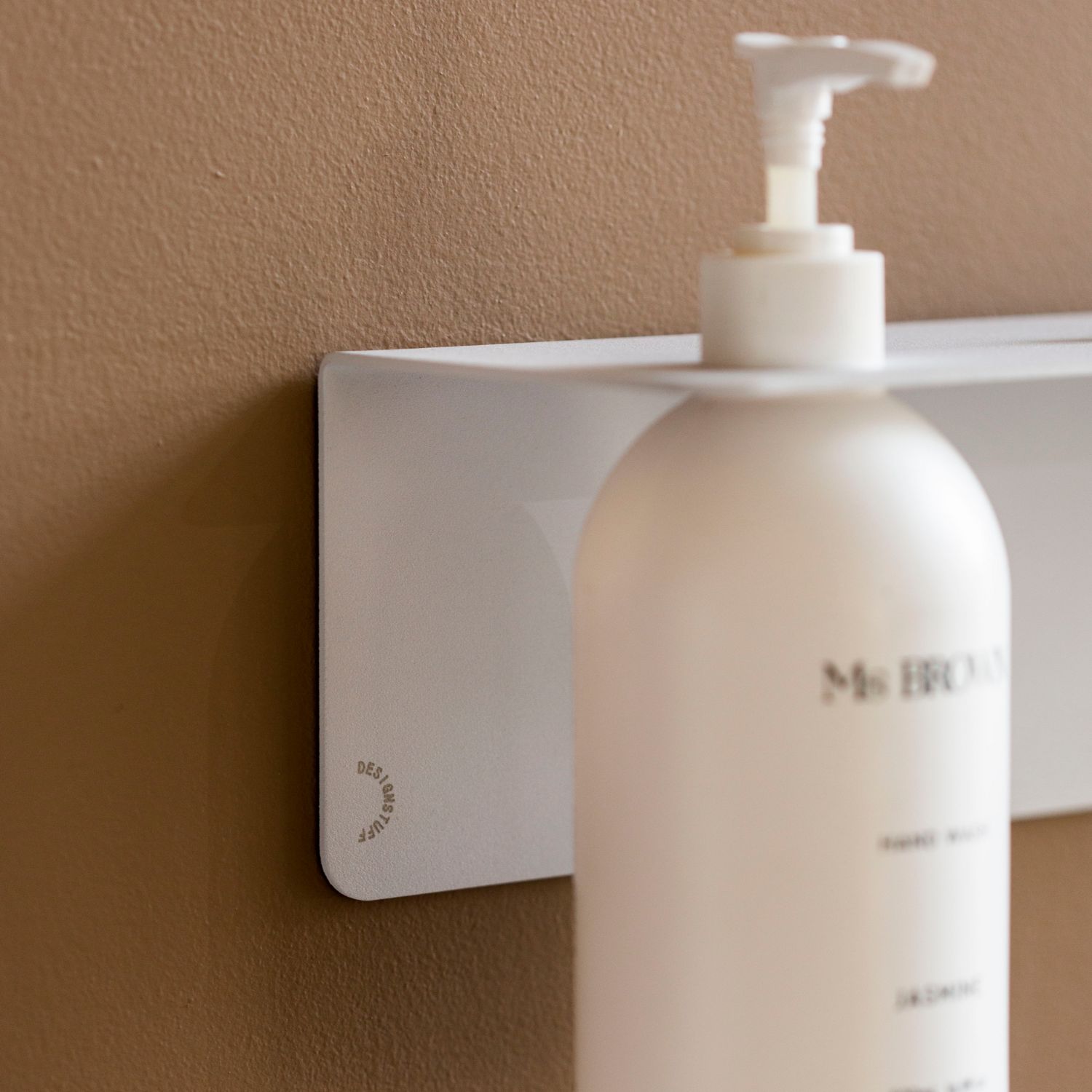 White Wall-Mounted Shelf with Single Soap Dispenser Holder - 40cm Bathroom Organizer for Shower, Kitchen, or Vanity Storage | DESIGNSTUFF