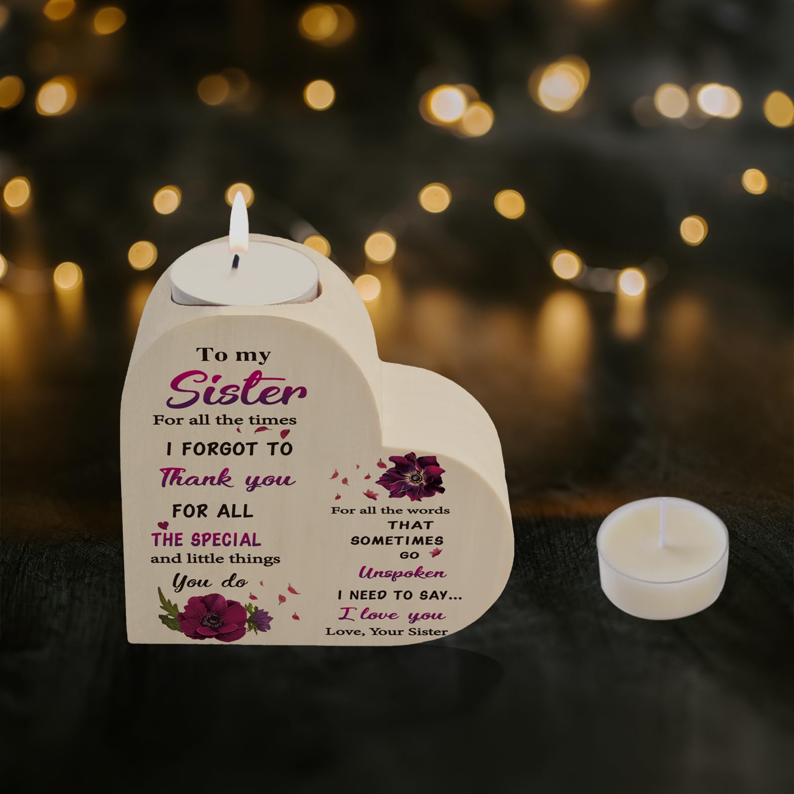 Sister Gifts - Unique Candle Holder & Heart Wooden Candlestick for Birthday, Bestie, or Best Friend - Perfect for Home Decor & Special Occasions