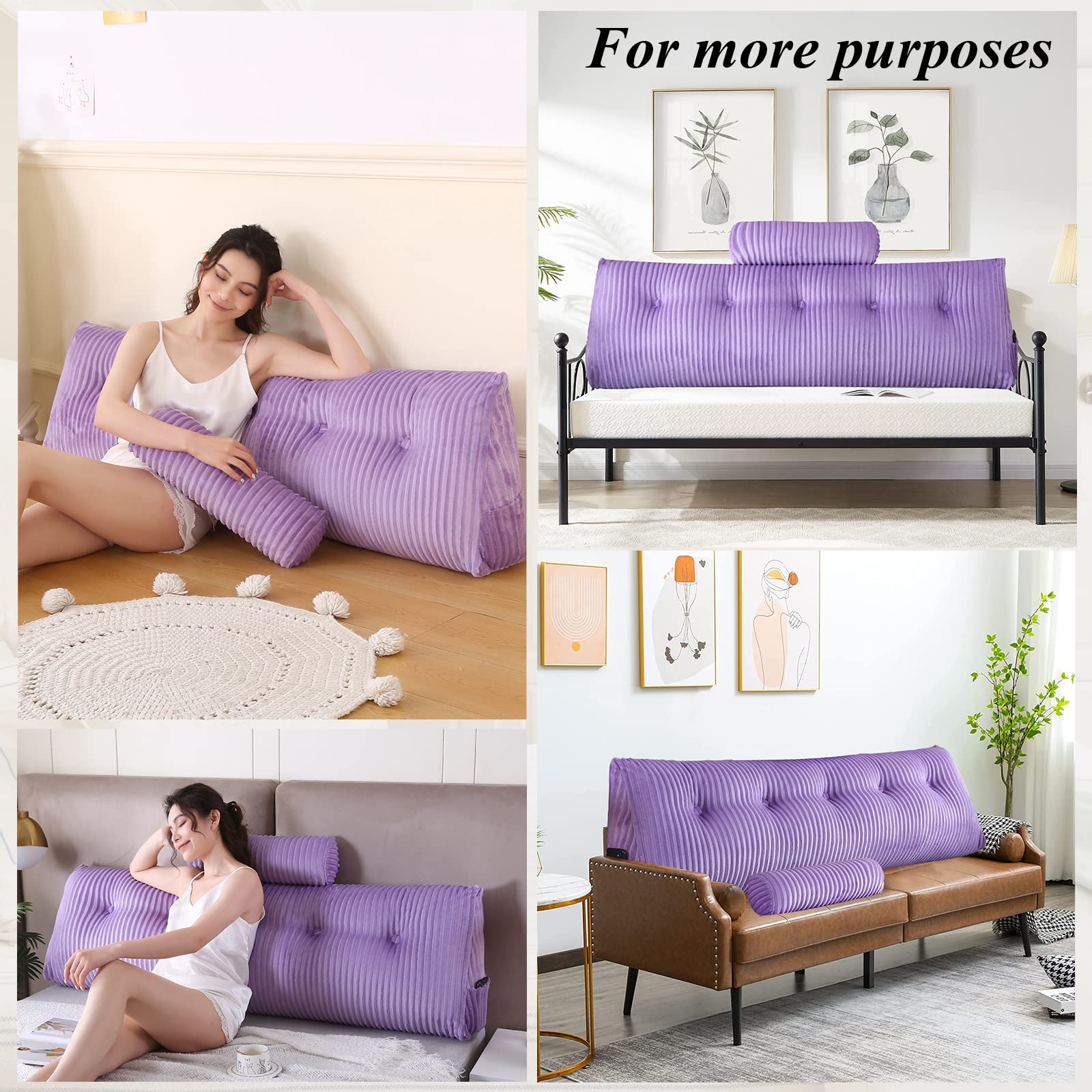 **Wedge Headboard Pillows with Head Roll - Large Bolster Bed Wedge Pillow for Back Support, Reading & Sitting in Bed - Perfect for Bed Rest, Relaxation & Comfort**
