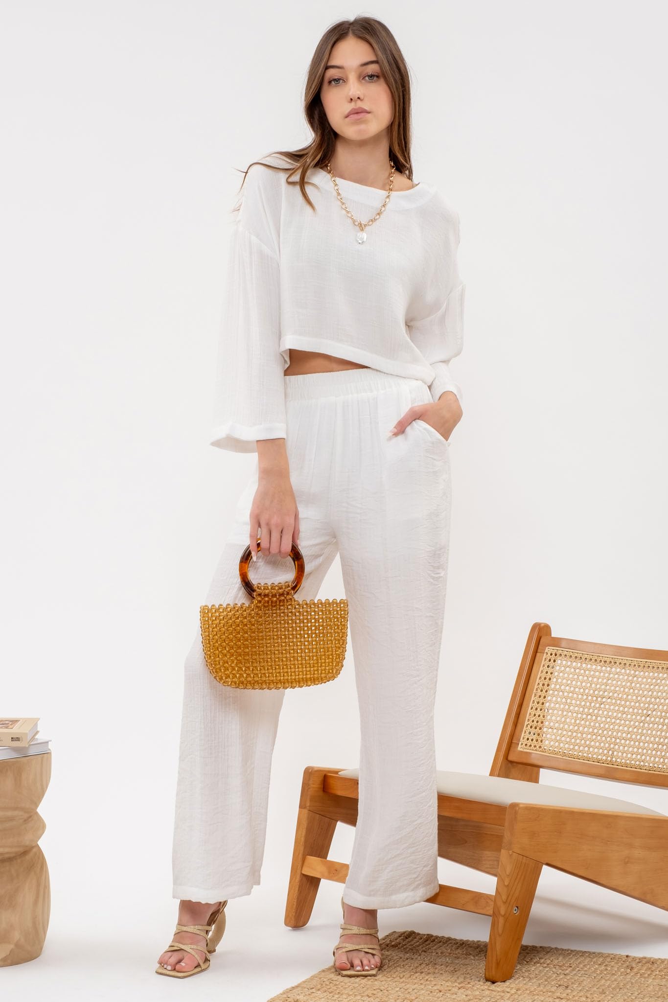 August Sky Women's Wide Leg Pants - Stretchy High Waist Elastic Waistband Casual Lounge Pants with Pockets | Perfect for Work, Travel & Relaxation at Home