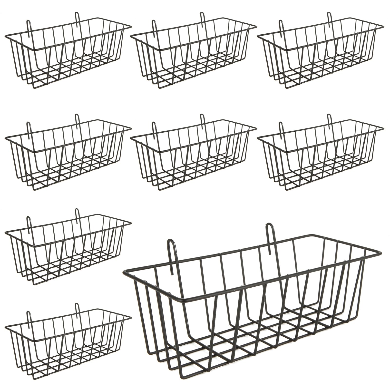 10 PCS Black Wall Grid Panel Hanging Wire Baskets - No Drilling Wall Mount Storage Organizer for Kitchen, Bathroom, Bedroom & Office Decor - Perfect for Spice Jars, Toiletries, Office Supplies & Home Organization
