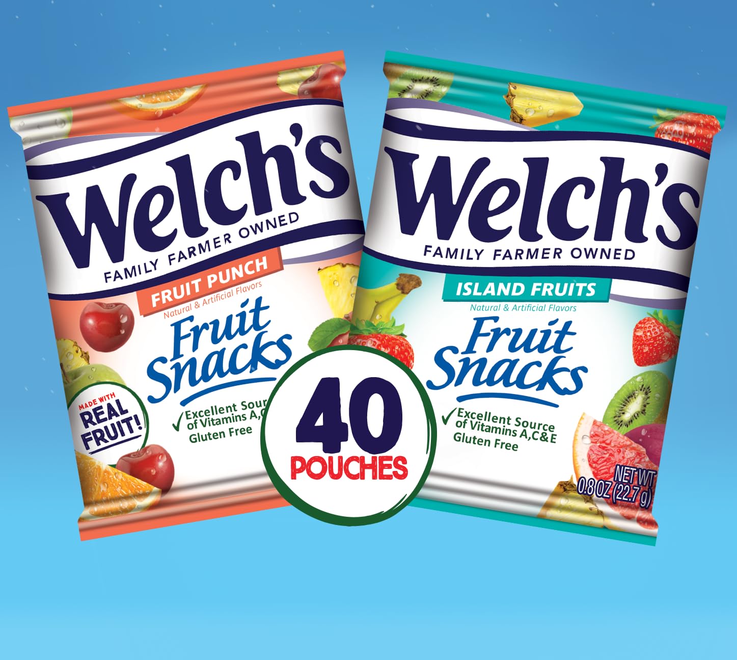 Welch's Fruit Snacks Variety Pack - Fruit Punch & Island Fruits Flavors, 0.8 oz Single Serve Bags (40 Count) | Healthy Snacks for Kids Lunch Boxes, School, Travel & On-the-Go