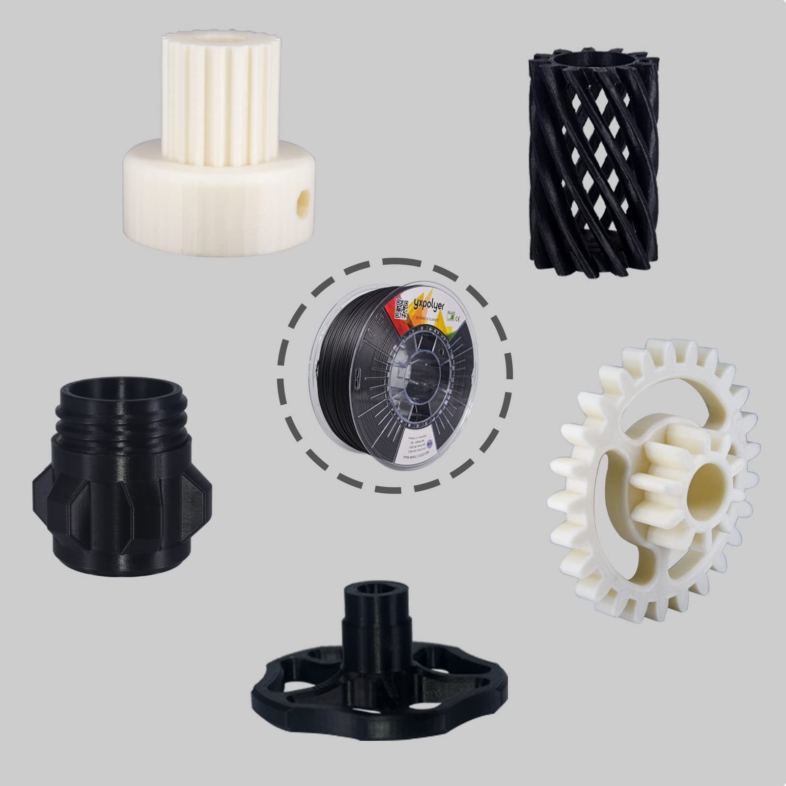 YXPOLYER Carbon Fiber ABS Filament 1.75mm for 3D Printing - High Strength Engineering Filament 1kg Spool (Black) - Perfect for Automotive Parts, Drone Frames & Industrial Prototypes