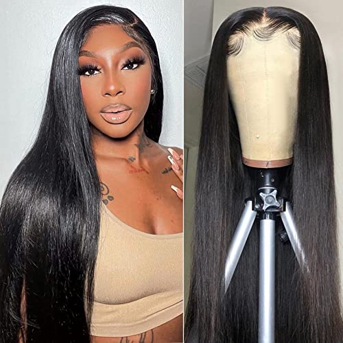 13x4 HD Transparent Lace Front Wig - 150% Density Brazilian Virgin Human Hair Straight Wig for Black Women | Pre-Plucked with Baby Hair | 22 Inch | Perfect for Daily Wear, Parties & Special Occasions