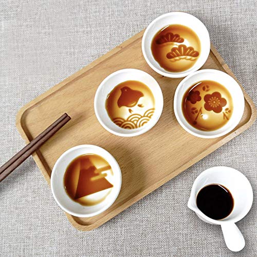 4-Piece Ceramic Japanese Relief Seasoning Dishes - 3-Inch Small Appetizer Plates for Soy Sauce, Wasabi & Sushi Condiments - Perfect for Sushi Bars, Home Dining & Asian Cuisine Presentation