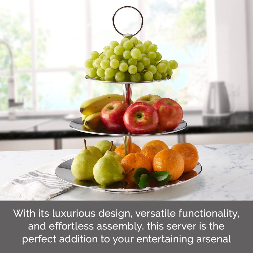 Stainless Steel 3-Tier Serving Tray - Elegant Party Buffet Dessert Display Stand for Weddings, Catering & Home Entertaining